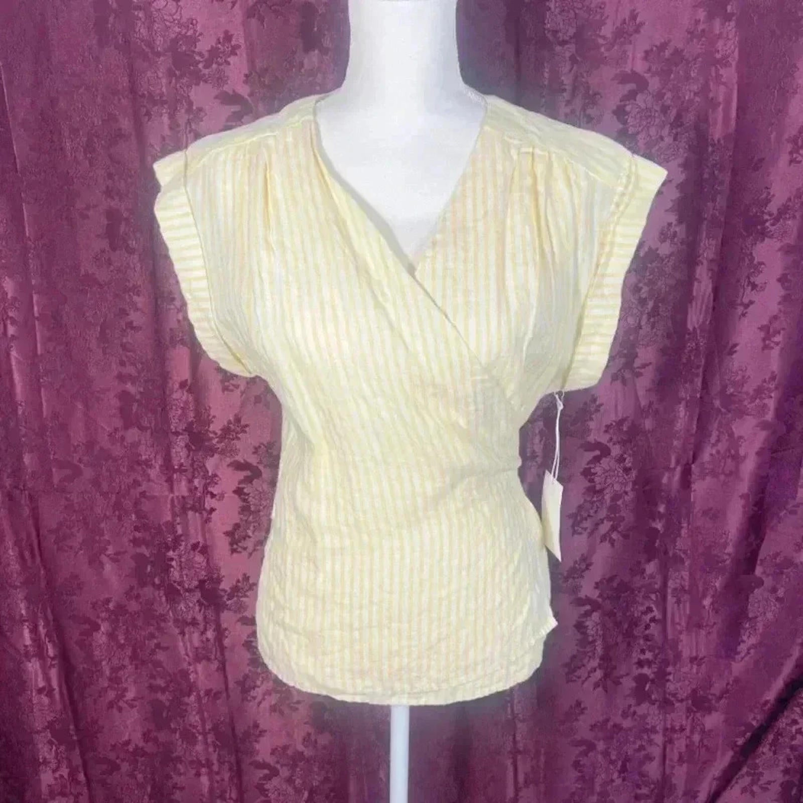 NWT Frame Yellow Striped Linen Wrap Top Women's Size M Summer Beach by Hot Girl Secondhand