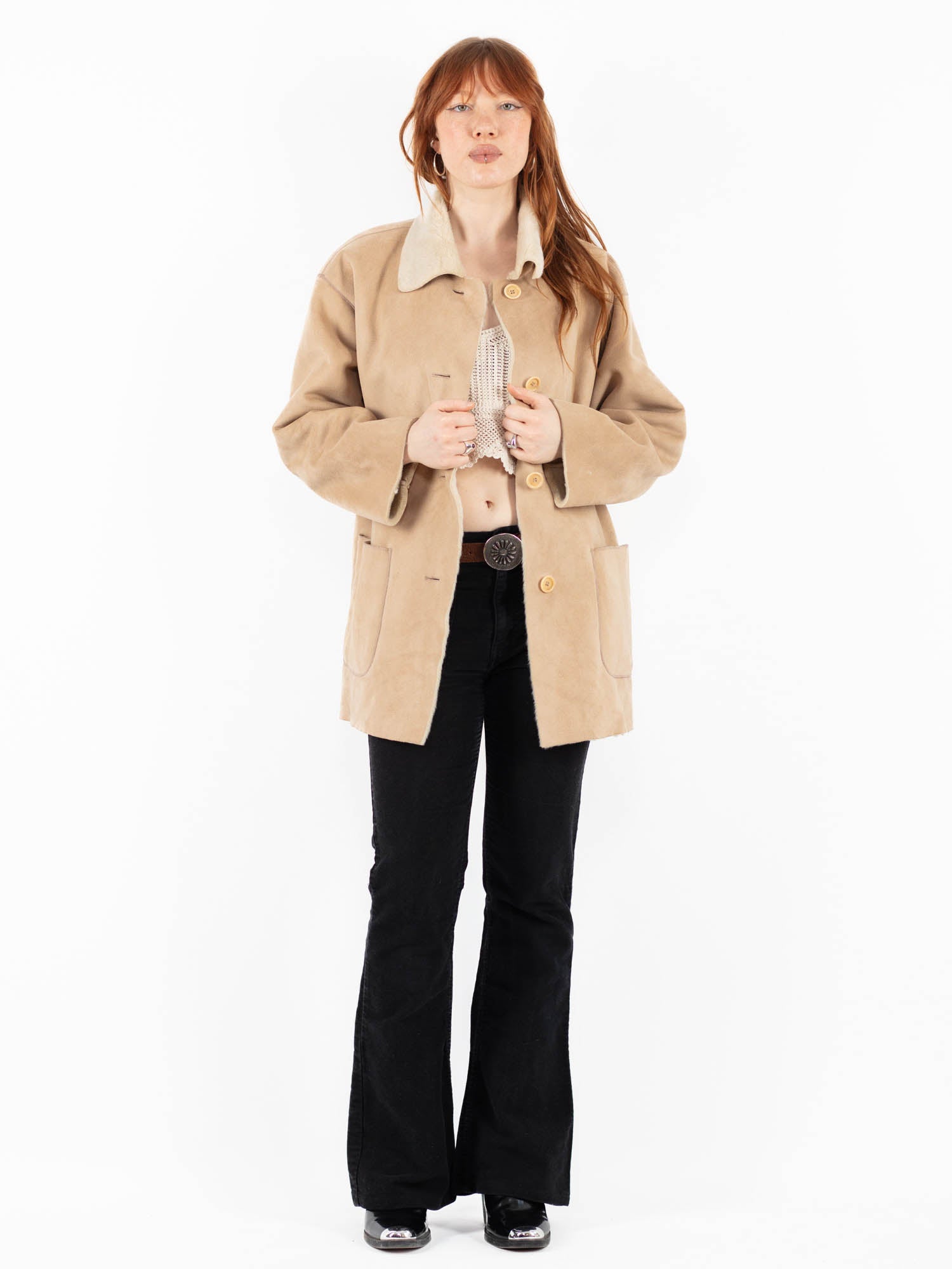 Vintage 00's Women Faux Sheepskin Coat in Beige by Northern Grip