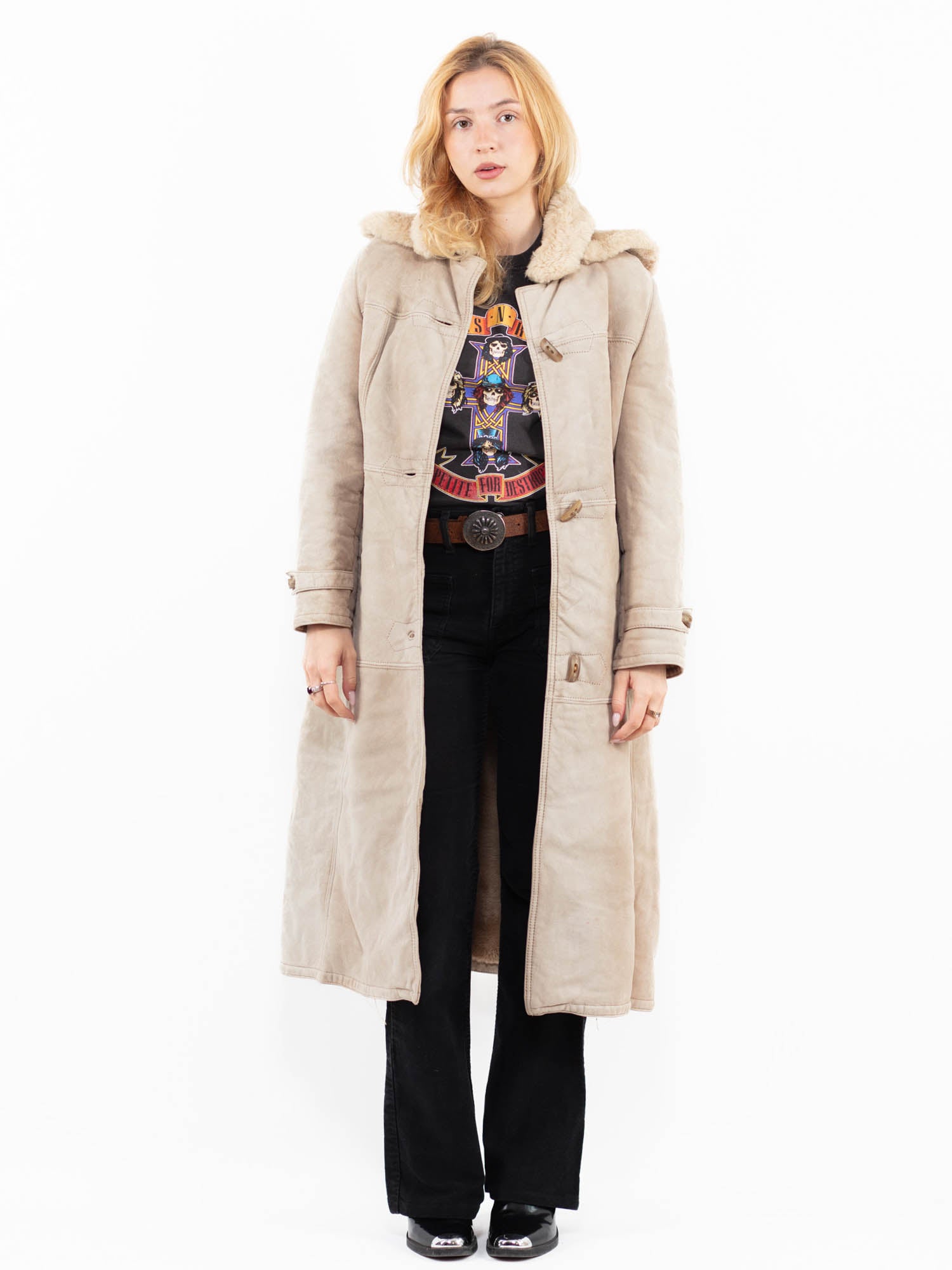 Vintage 70's Women Sheepskin Coat in Beige by Northern Grip