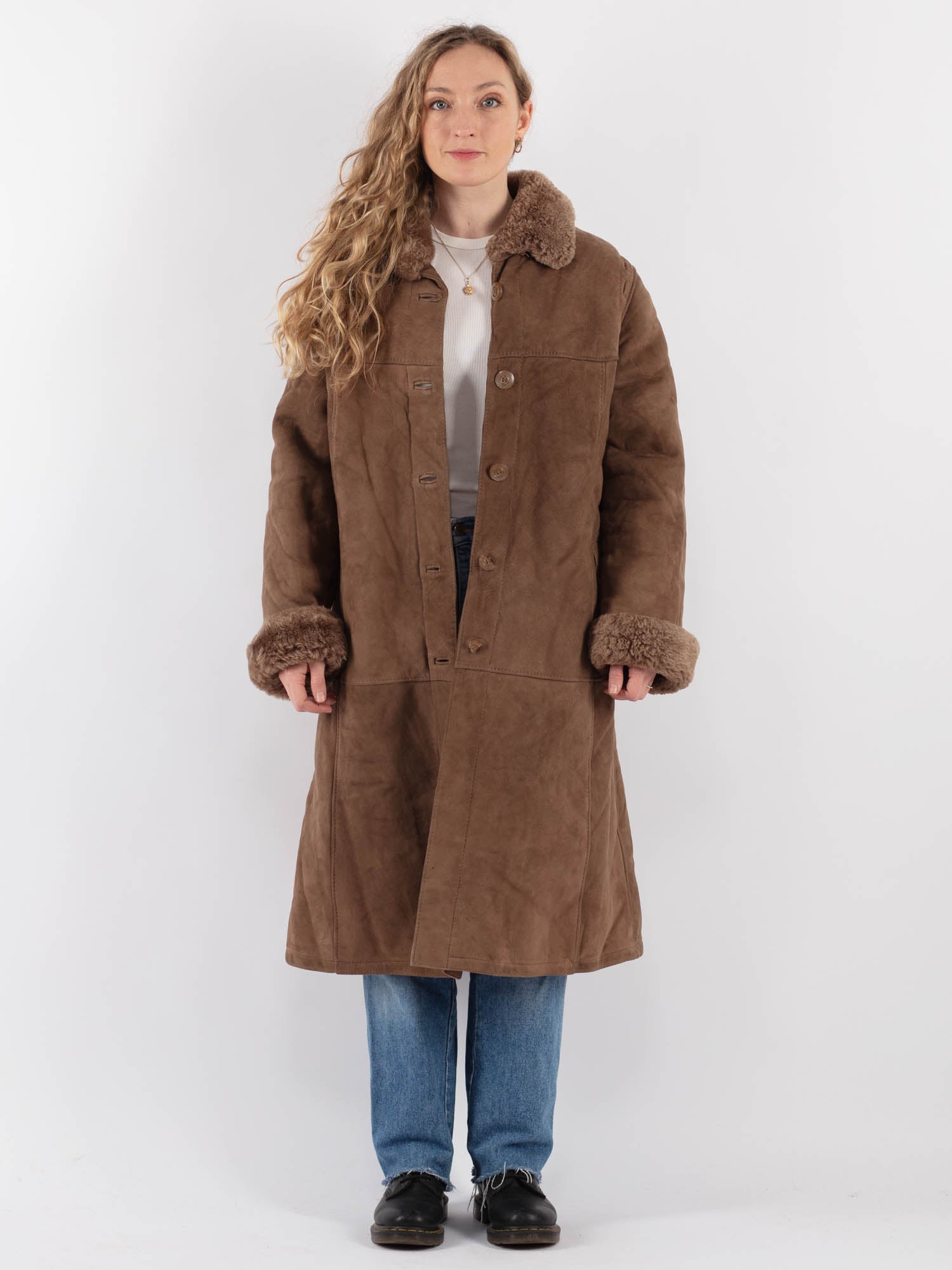 Vintage 70's Women Sheepskin Coat in Brown by Northern Grip