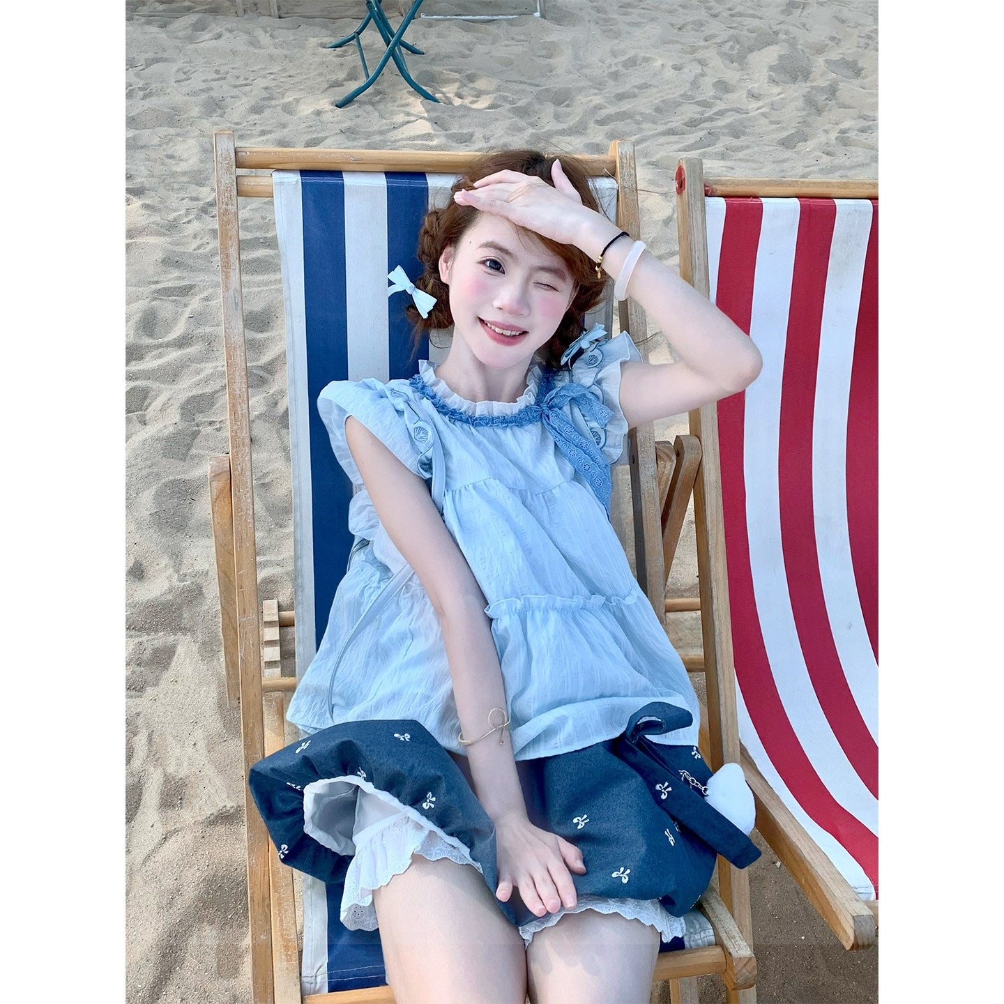 Blue Shell Embroidered Kawaii Two-Piece Set | Cute J-Fashion Outfit by Land Decora