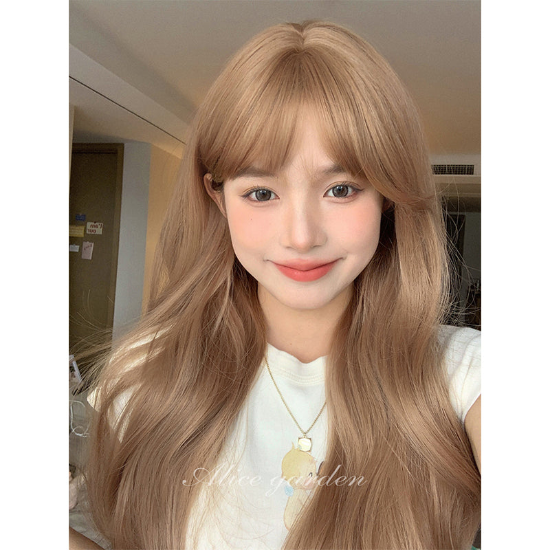 Alice Garden Harajuku Style Long Wig – Milk Tea Curls with Bangs by Land Decora