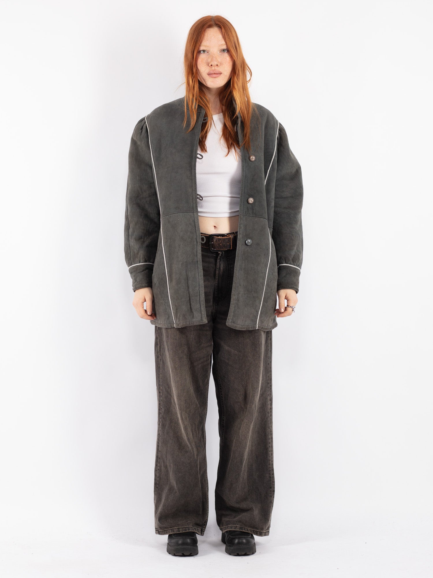 Vintage 80's Women Sheepskin Shearling Coat in Gray by Northern Grip