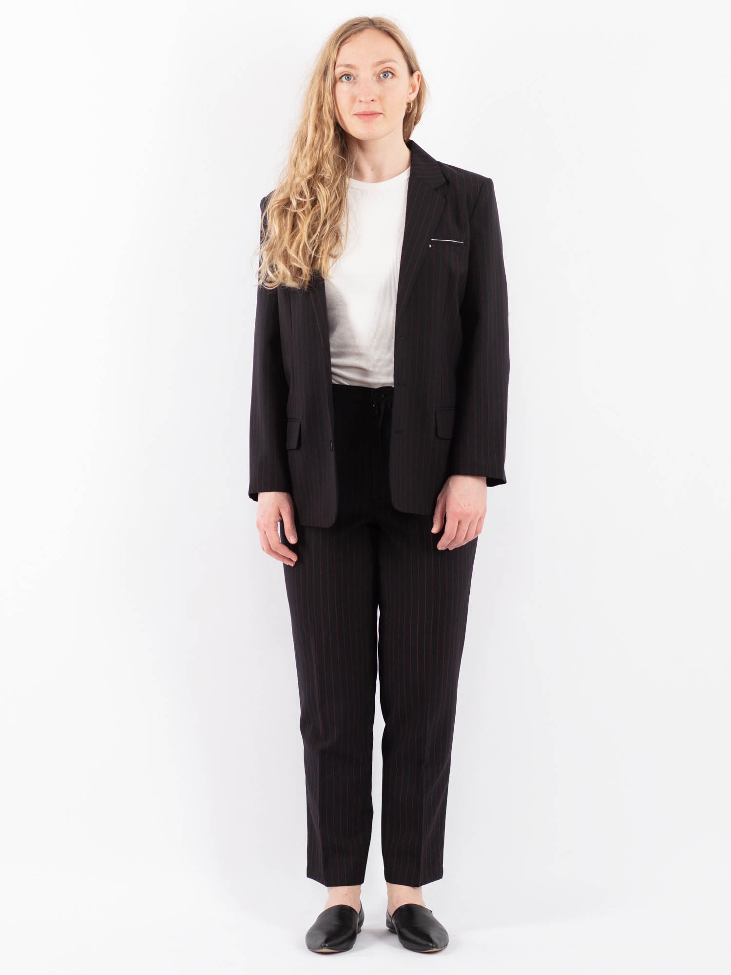 Vintage 90's Women Striped Pantsuit in Black by Northern Grip