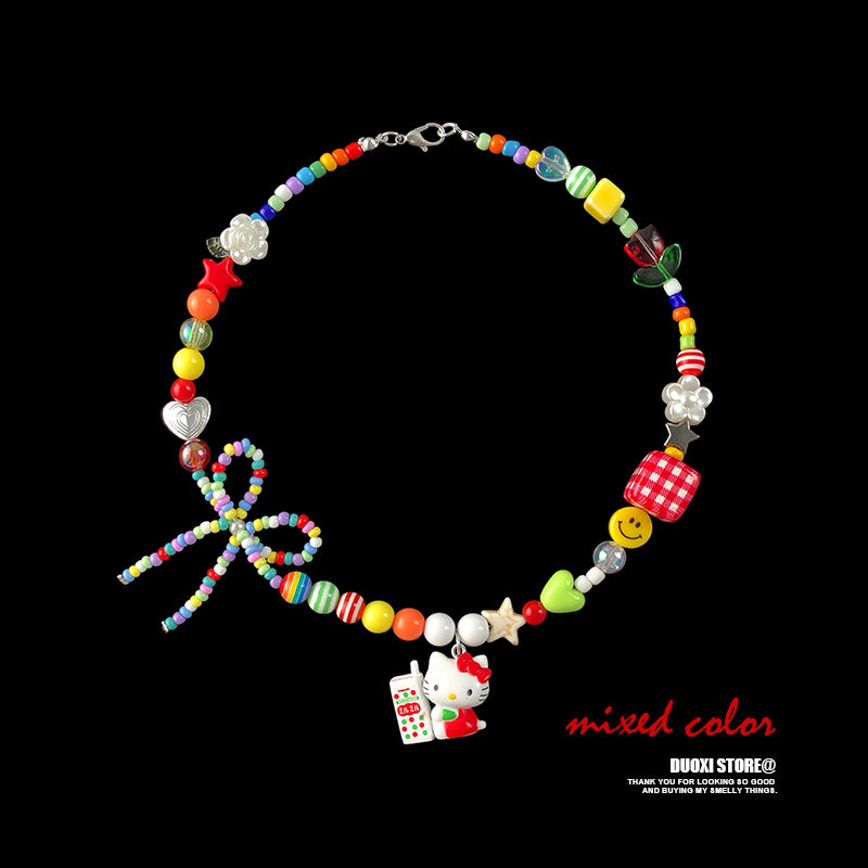Kawaii Necklace HelloKitty Bow Beaded Choker - DuoXi by Land Decora