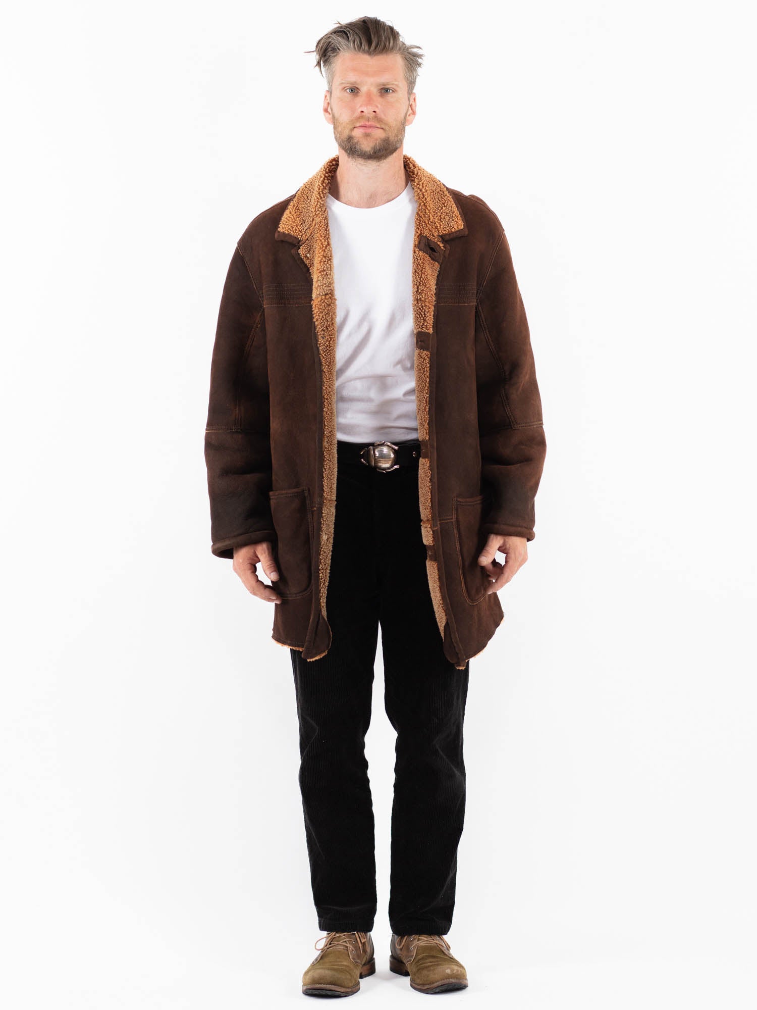 Vintage 90's Men Sheepskin Coat in Brown by Northern Grip