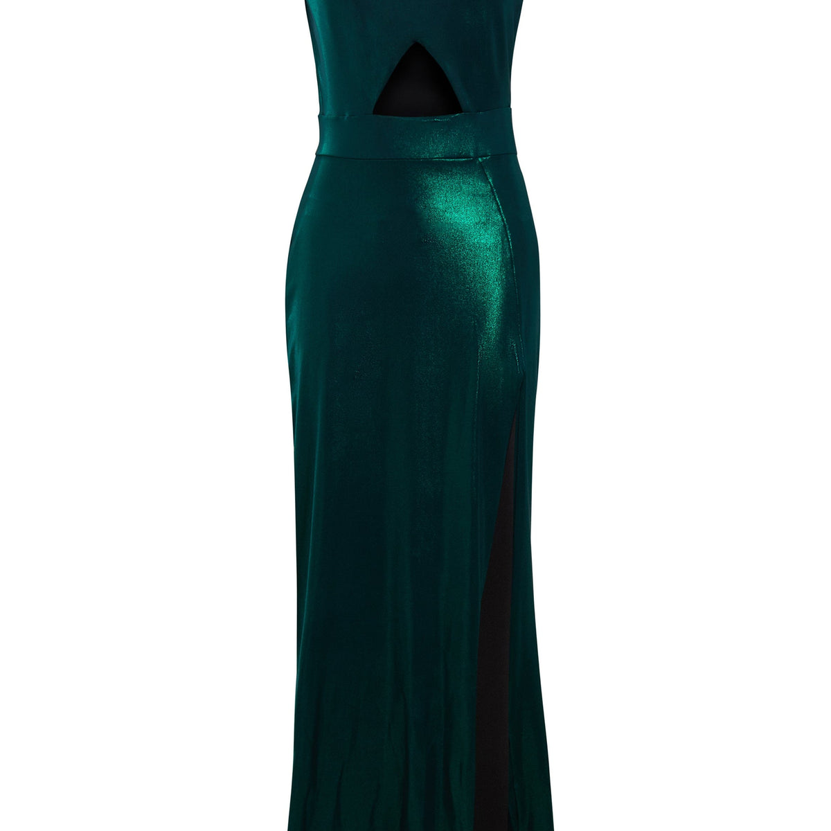 Green Cut-Out Maxi Dress – Metallic Evening Gown with Slit By Sarvin by Sarvin