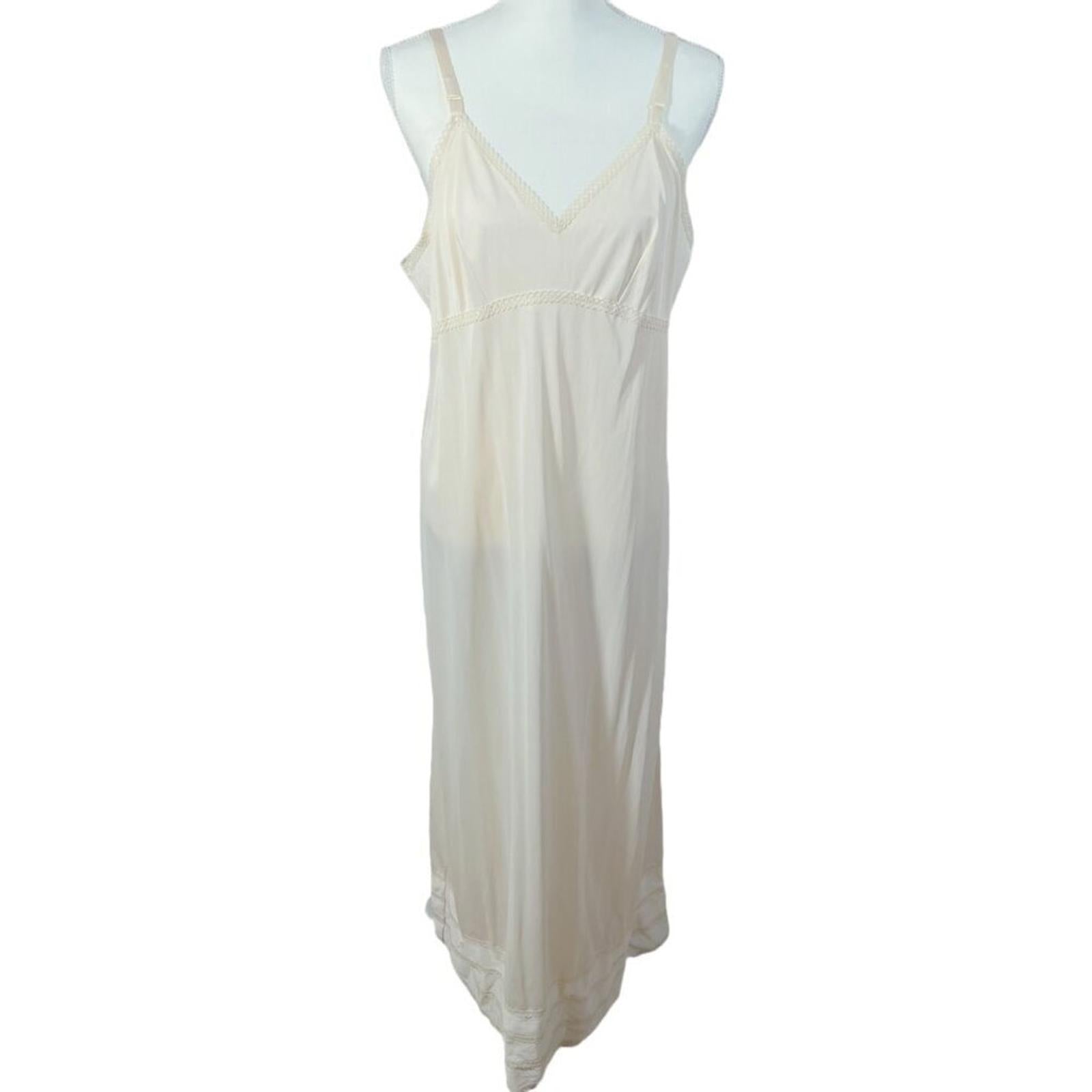 Vintage Merville Cream Satin Slip Dress Lace Trim Women's Size 12 by Hot Girl Secondhand