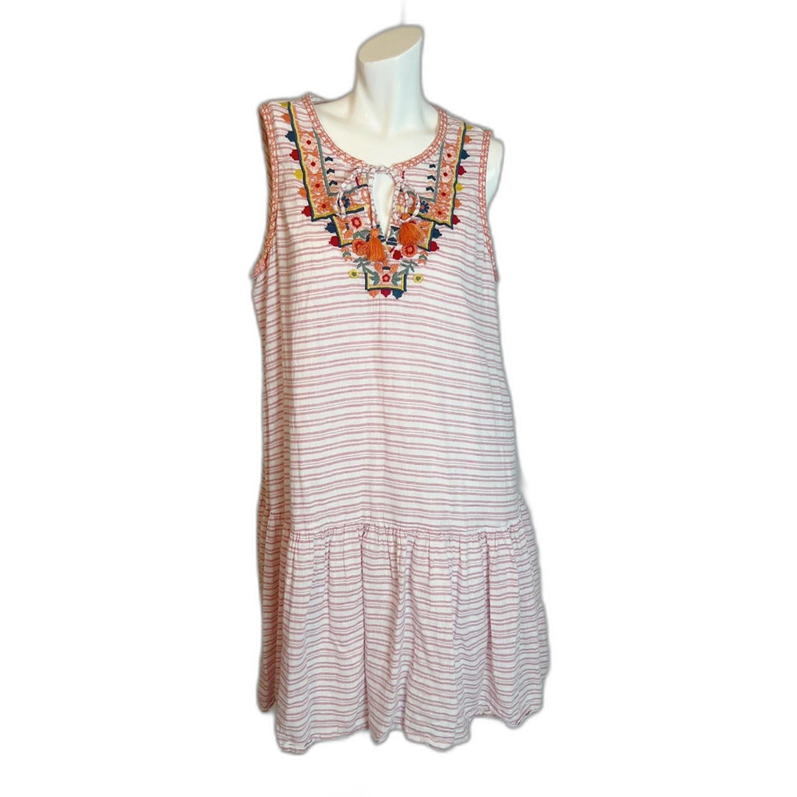 Beachlunchlounge Daphine Drop Waist Dress Linen Orange Striped Size XL by Hot Girl Secondhand