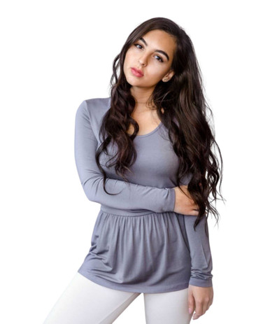 Long Sleeve Ruffle Bottom Top by A to Z Tees