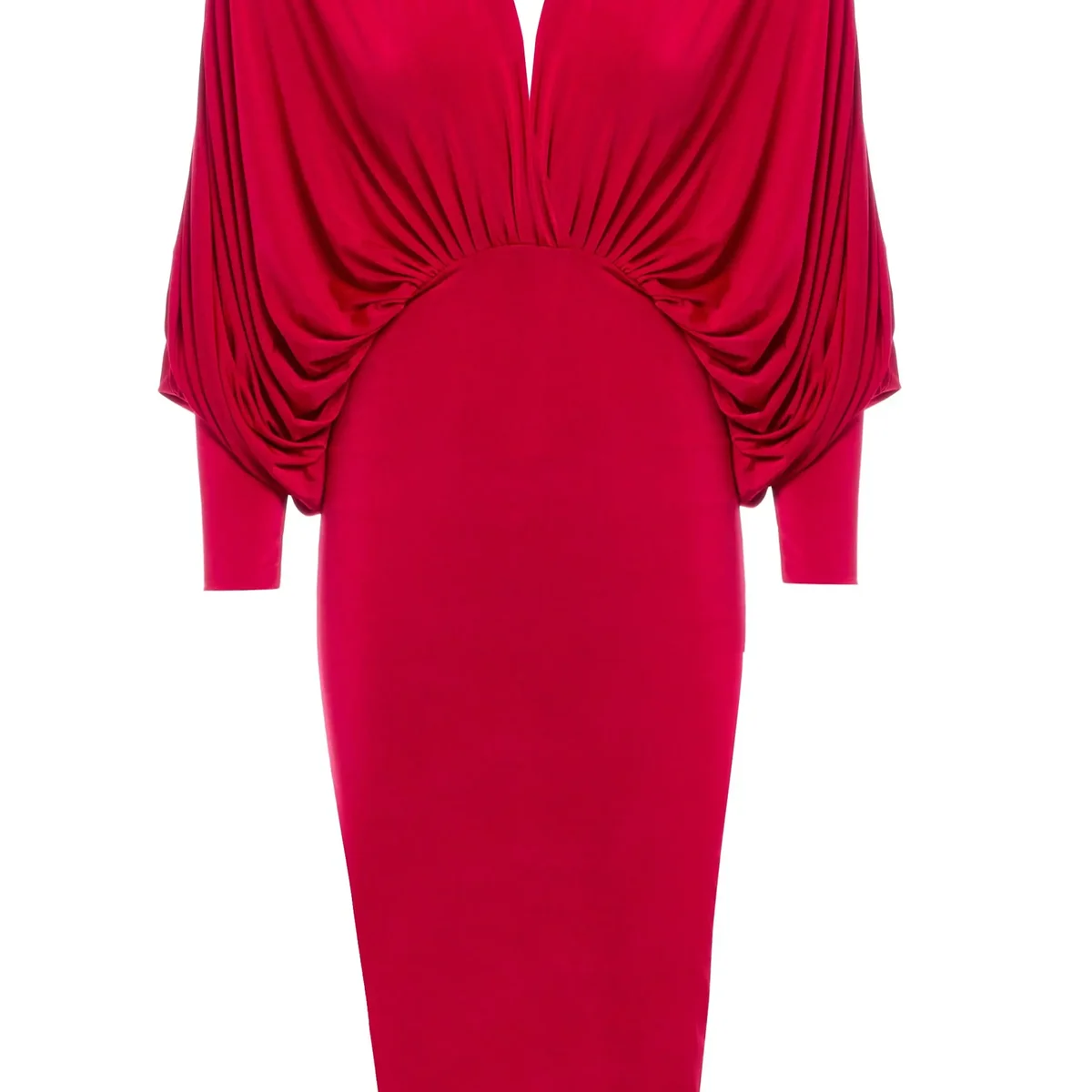 Lea red batwing midi dress – plunging V-neck & open back By Sarvin by Sarvin