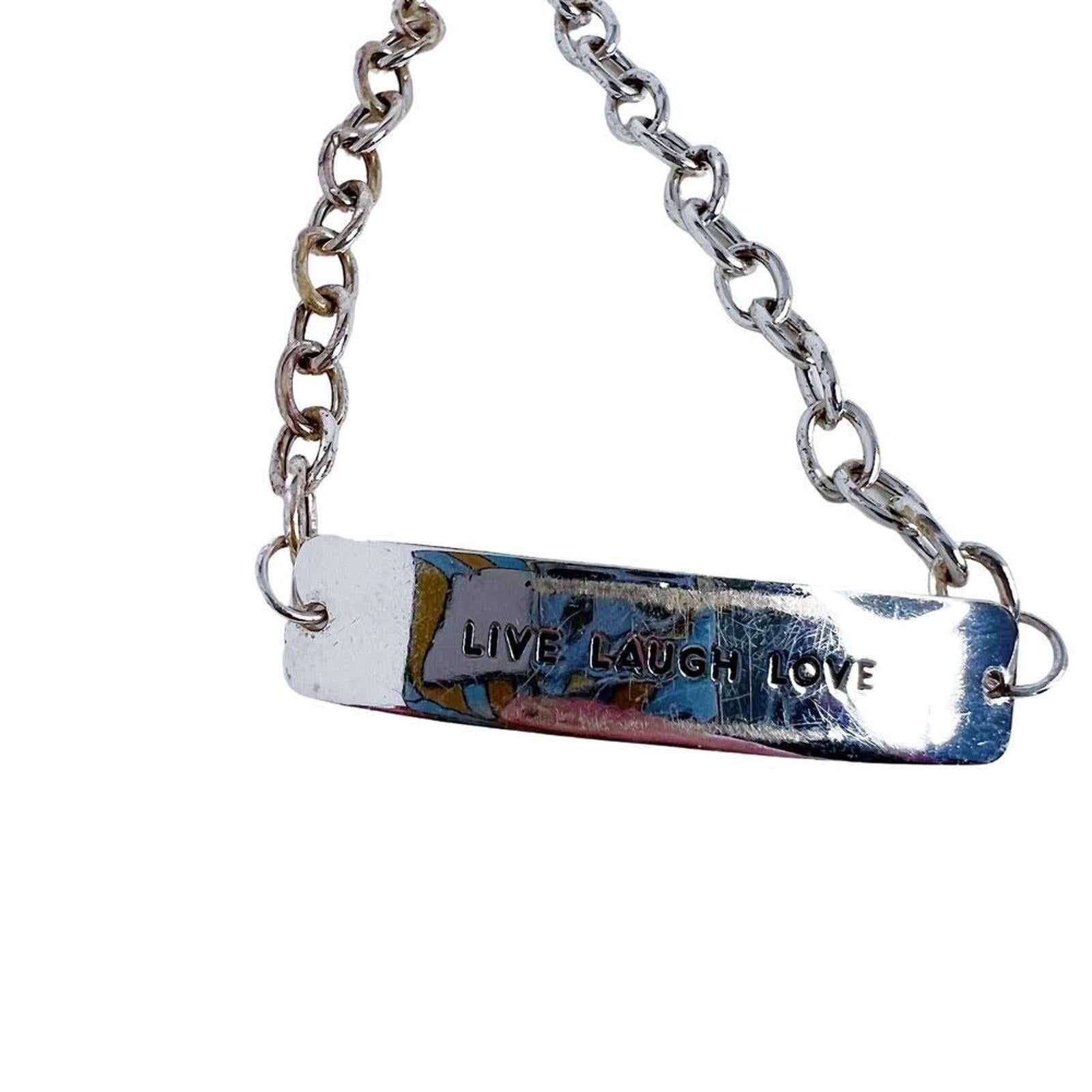 925 Sterling Silver Live Laugh Love Plate Chain Bracelet Precious Meta by Hot Girl Secondhand
