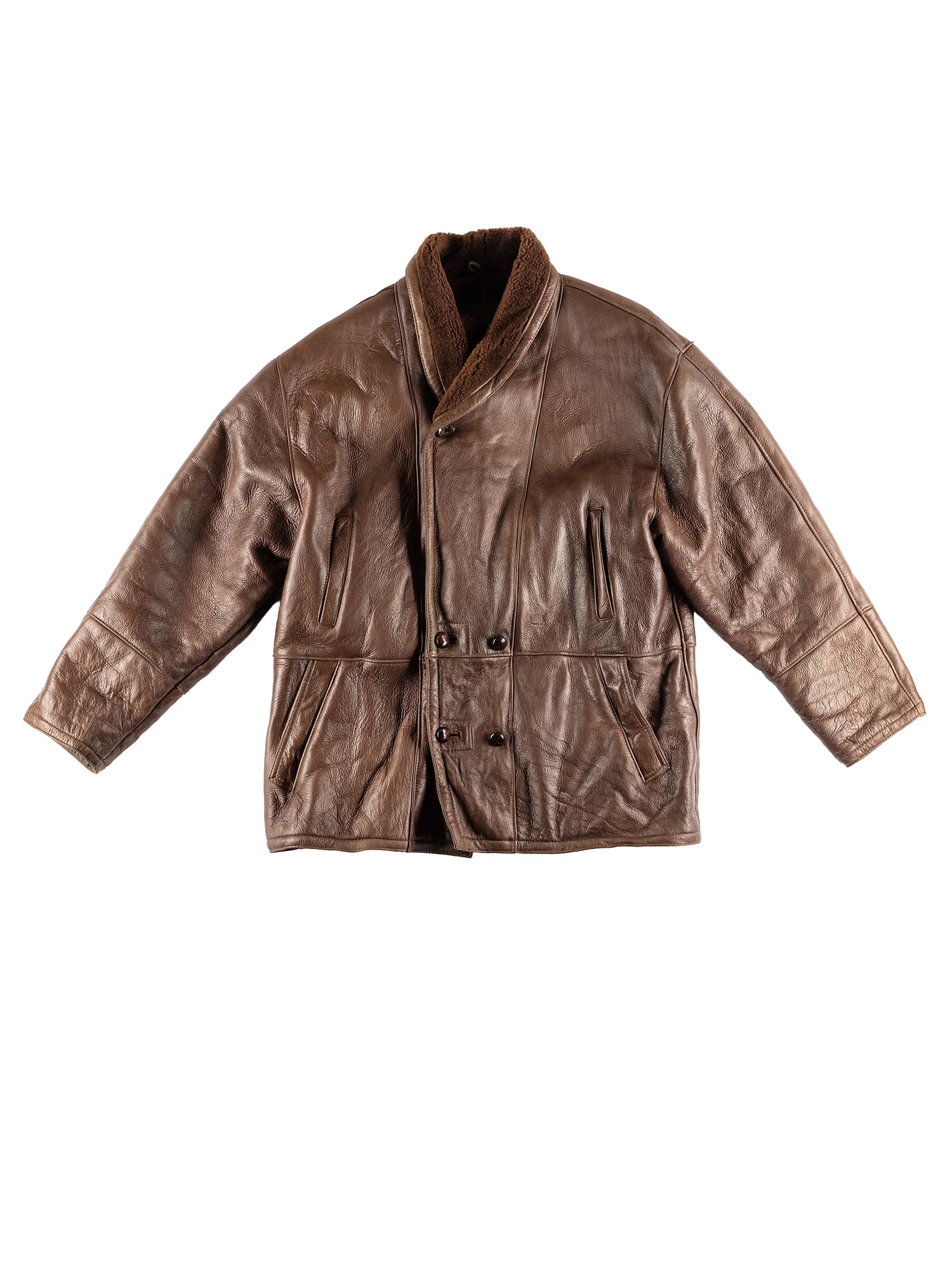Vintage 80's Men Sheepskin Coat in Brown by Northern Grip