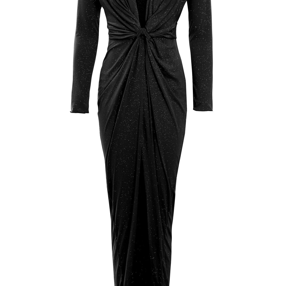 Clara Glitter Maxi Dress – Black Long Sleeve Knot Detail By Sarvin by Sarvin