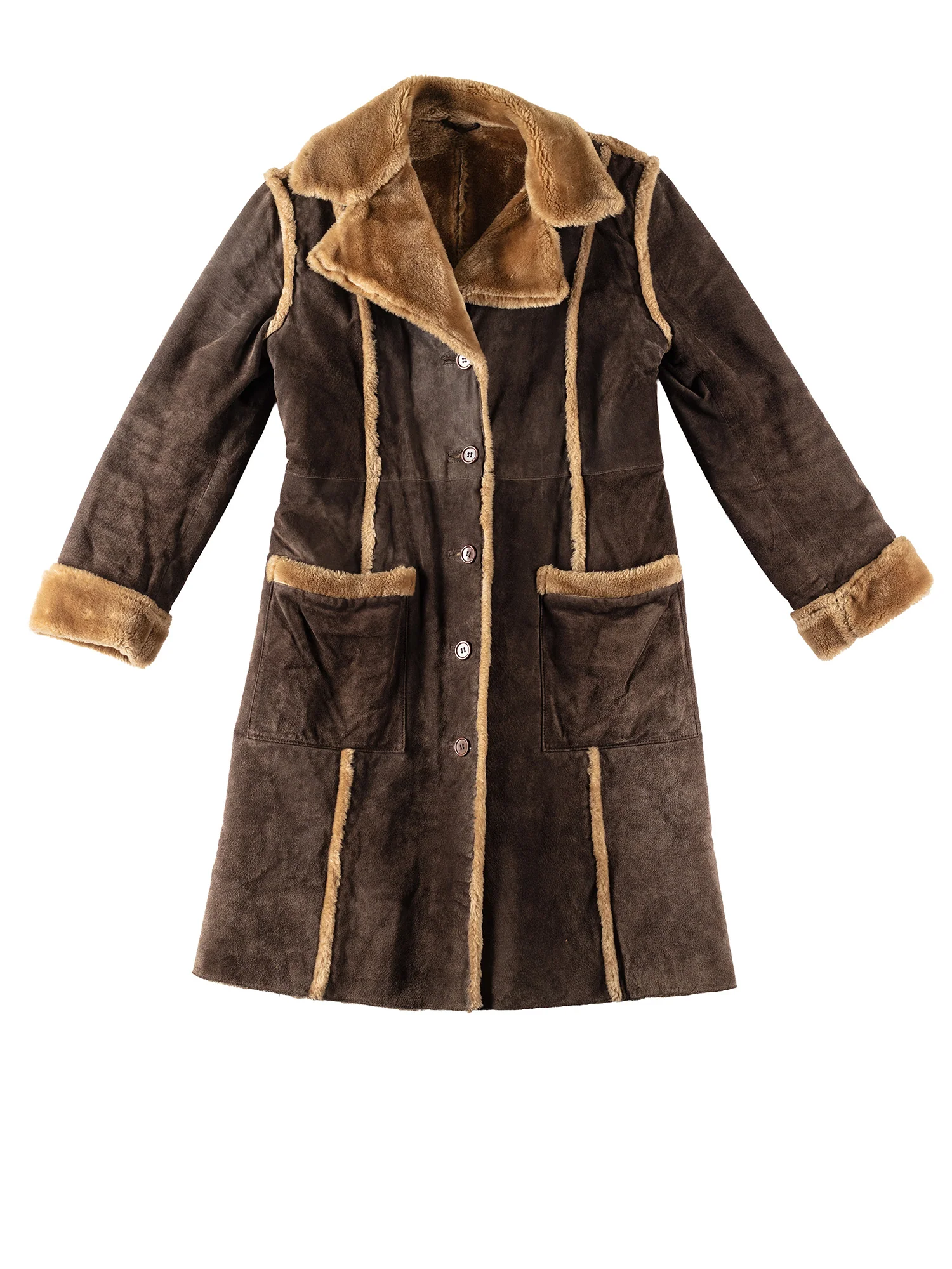 Vintage 70's Women Faux Sheepskin Penny Lane Coat in Brown by Northern Grip
