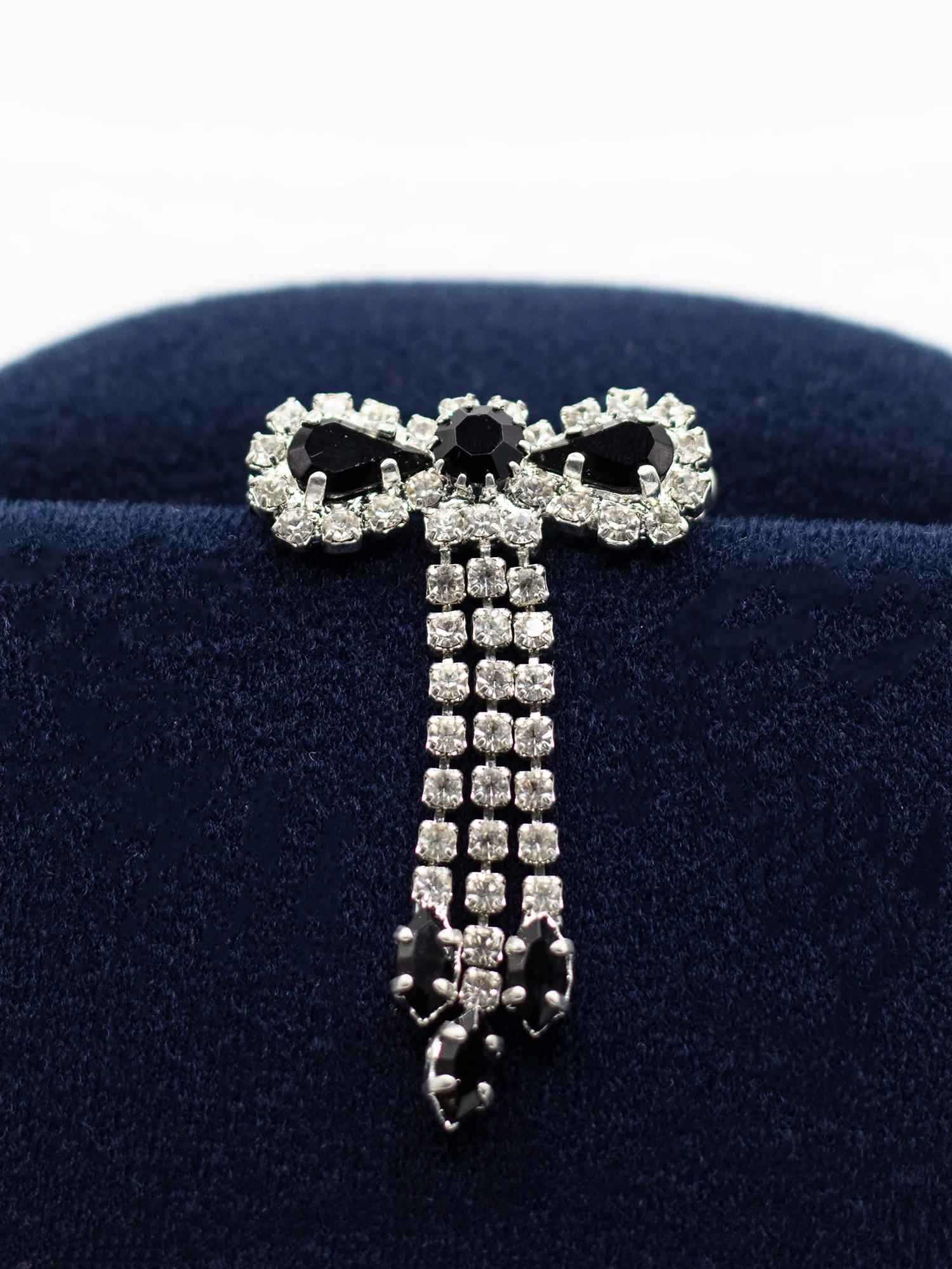 Vintage 60's Black Rhinestone Bow Dangle Brooch by Northern Grip