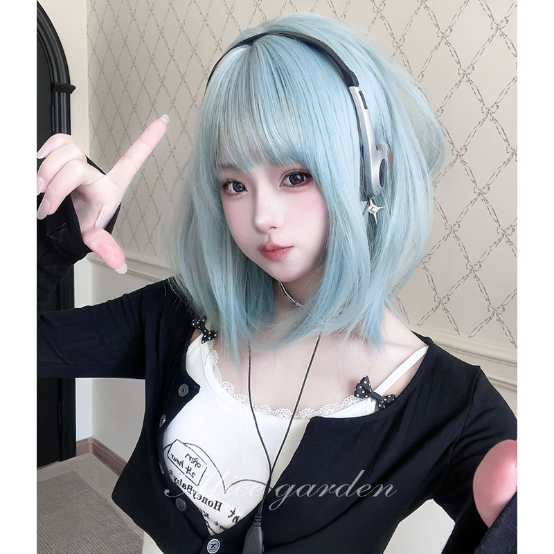 Decora Kei Short Straight Wig Ice Blue 42cm Kawaii Cosplay - Alice Garden by Land Decora