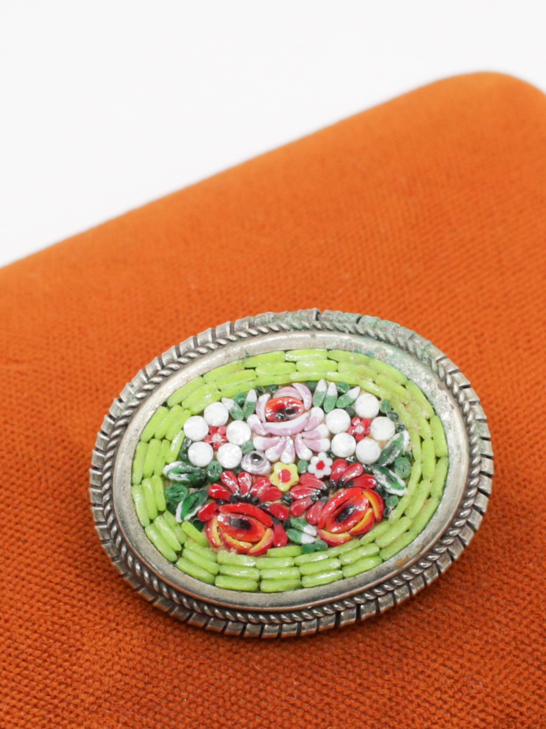 Vintage 50's Italian Micro Mosaic Floral Brooch by Northern Grip
