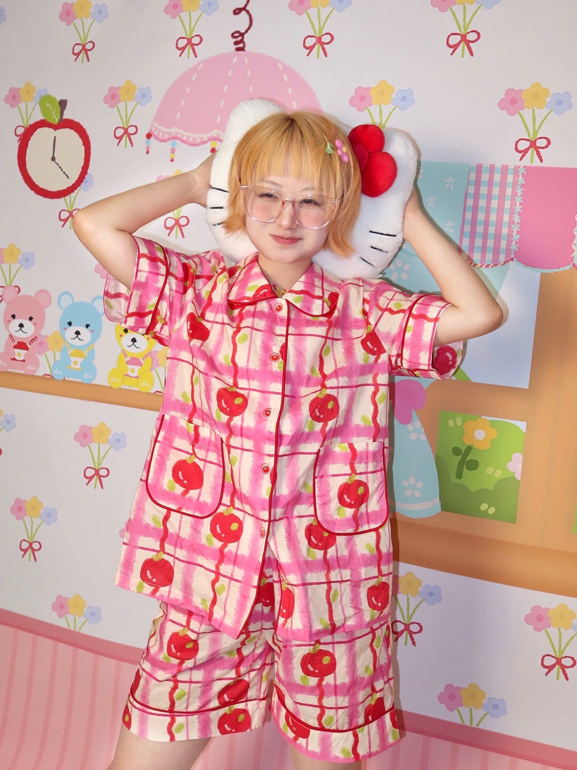LULULULU Apple Cotton Pajama Set - Handmade Button Kawaii Sleepwear by Land Decora