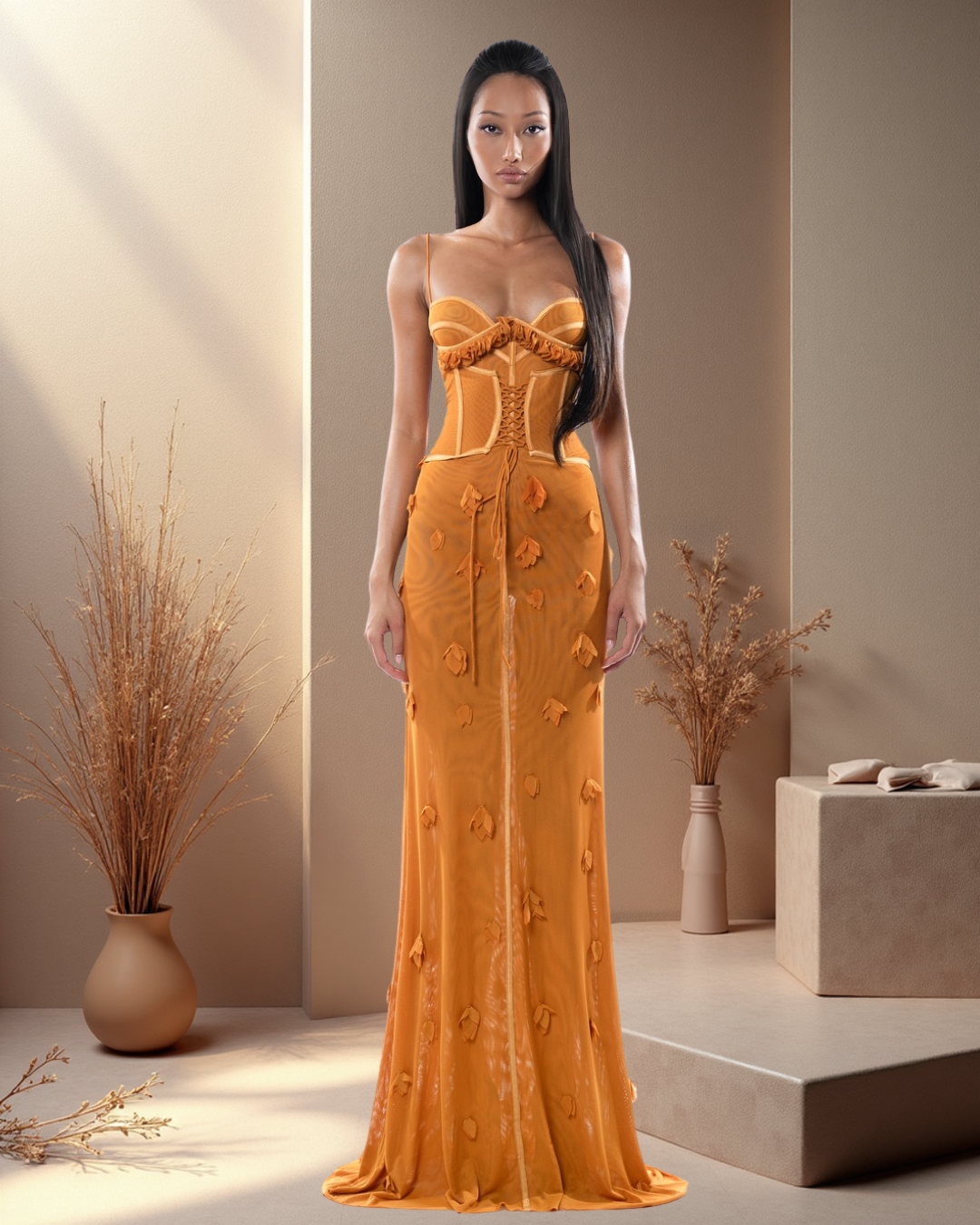 Orange Pink Mesh Maxi Dress | Event Dress | Isla Dress by After Five