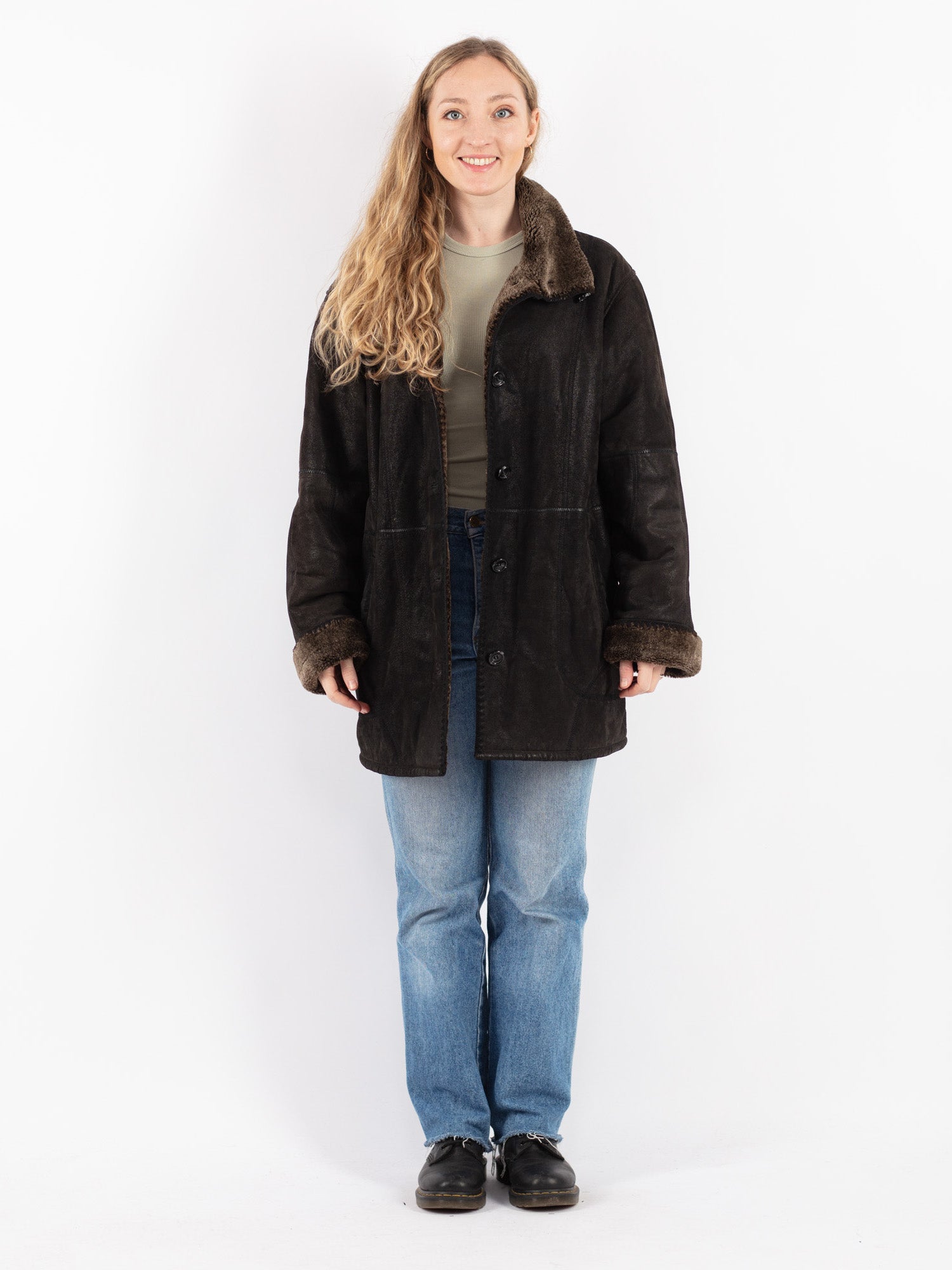 Vintage 90's Women Suede Sherpa Coat in Brown by Northern Grip