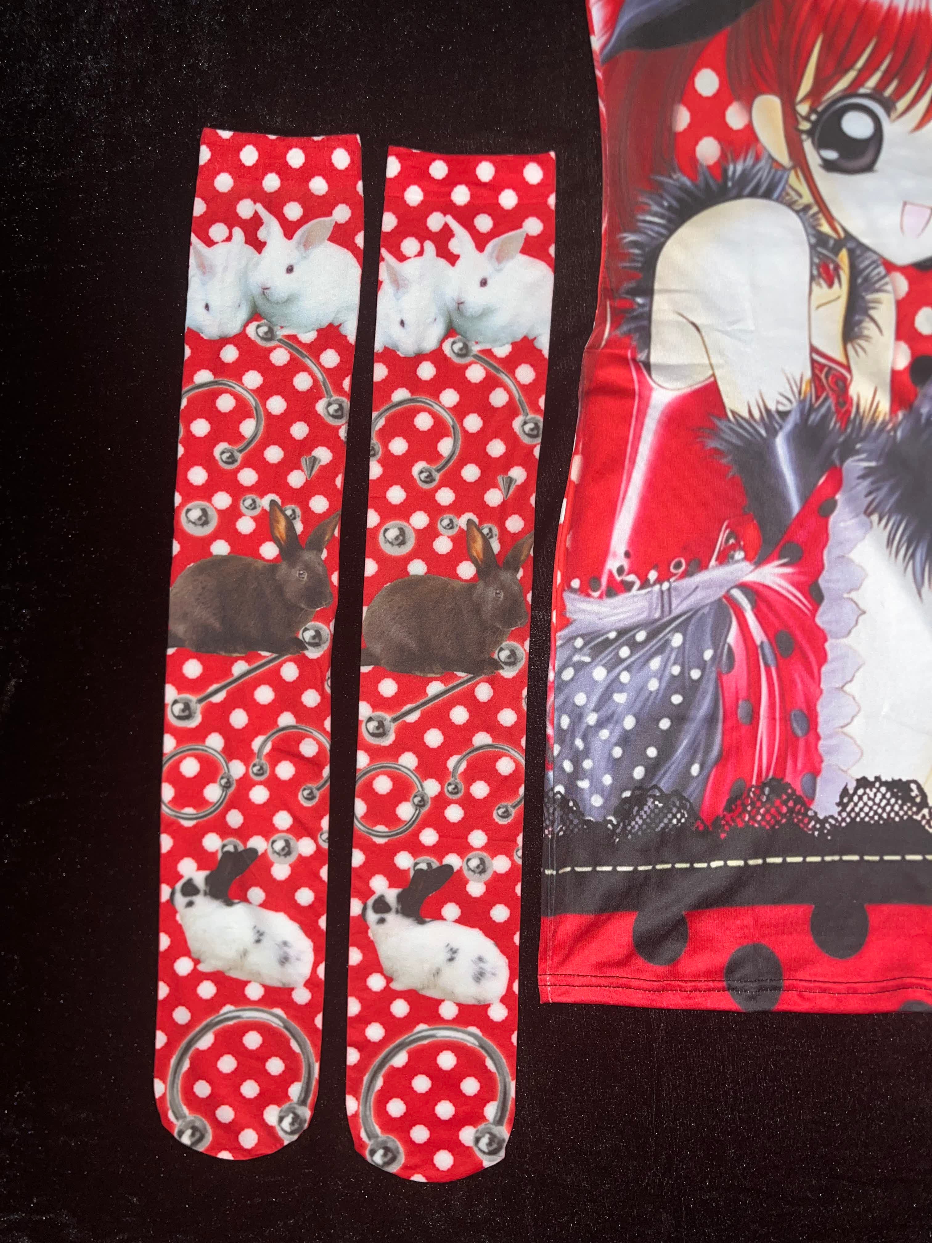 Retro Polka Dot Thigh High Socks - ki00bi00 by Land Decora