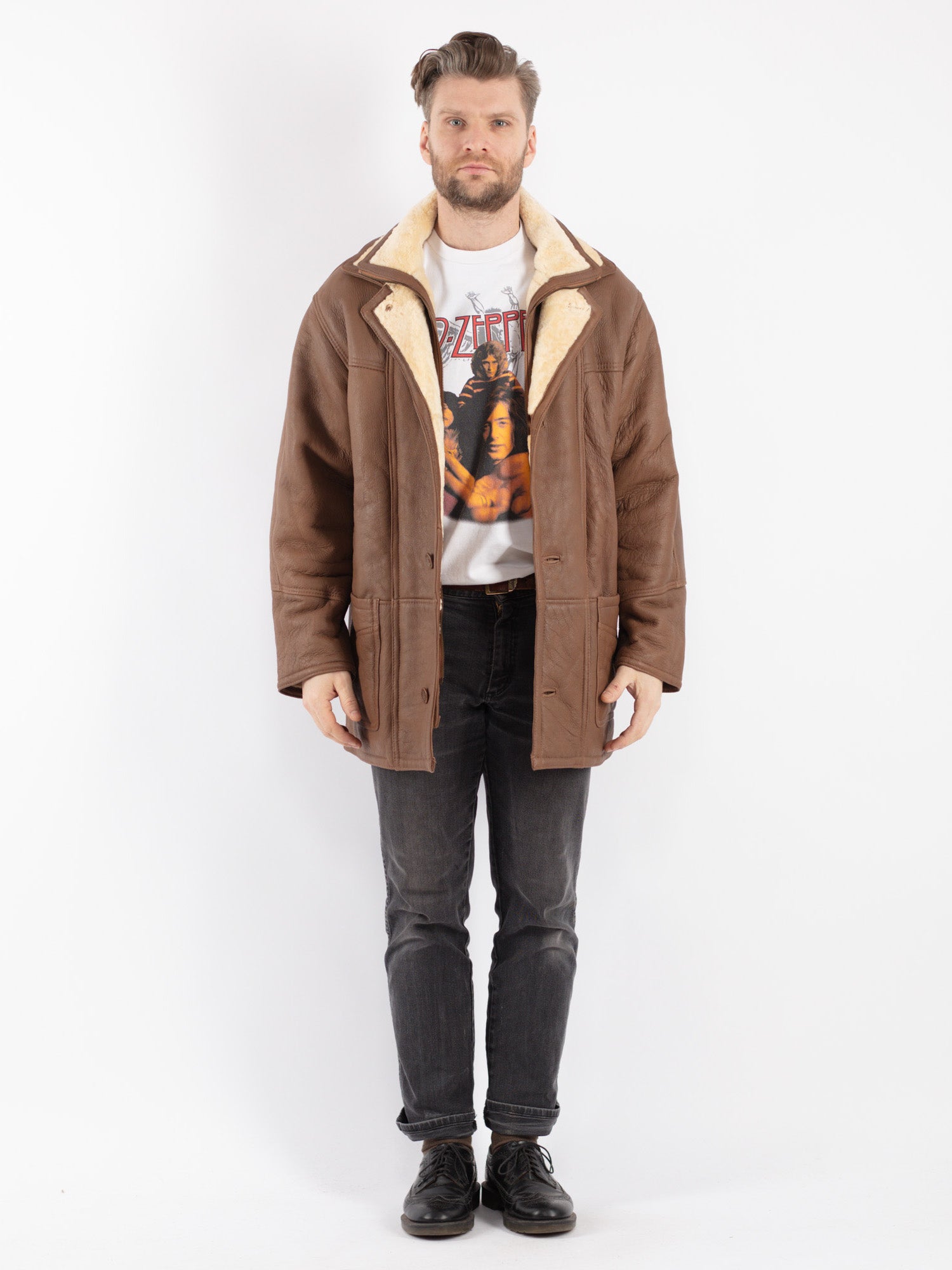 Vintage 90's Men Sheepskin Coat in Brown by Northern Grip