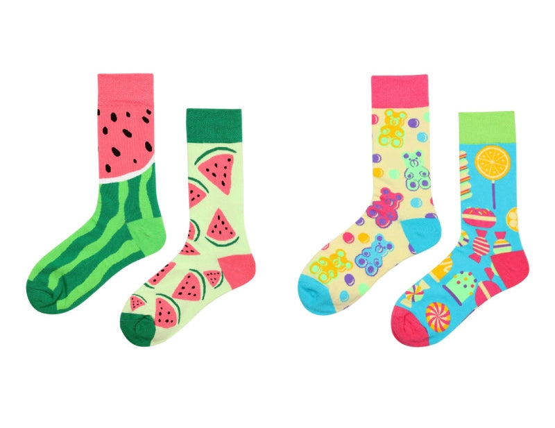 Decora Kei Mismatched Socks - 2 Pairs | Playful & Bold Harajuku Fashion by Land Decora