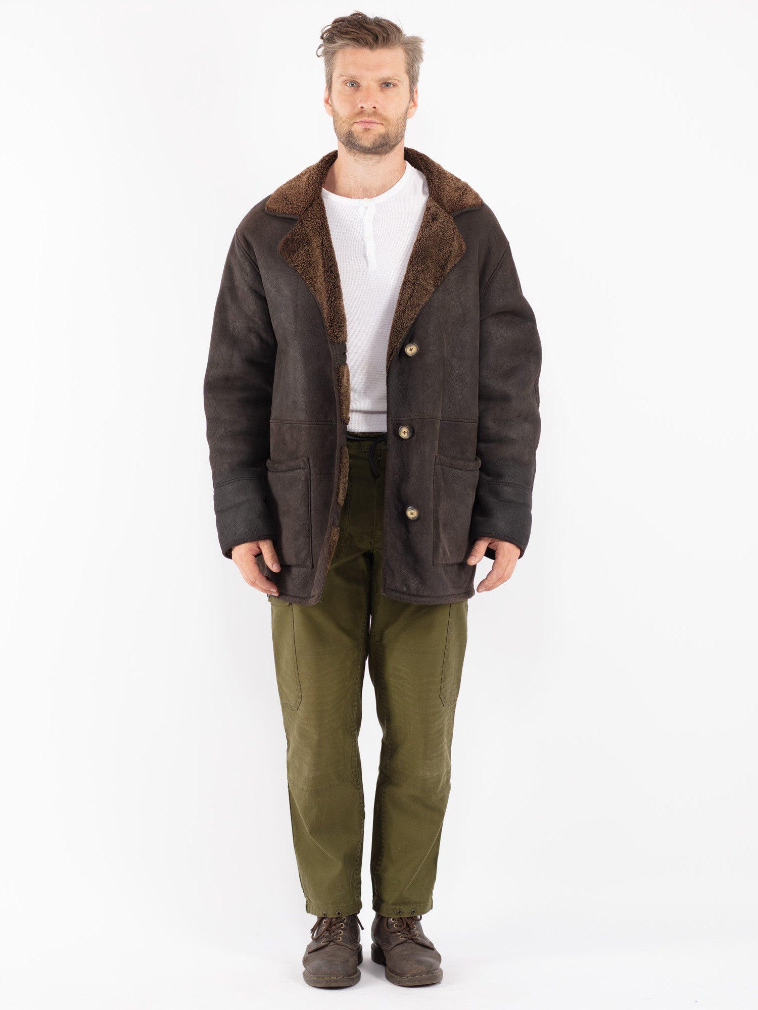 Vintage 90's Men Sheepskin Coat in Black by Northern Grip