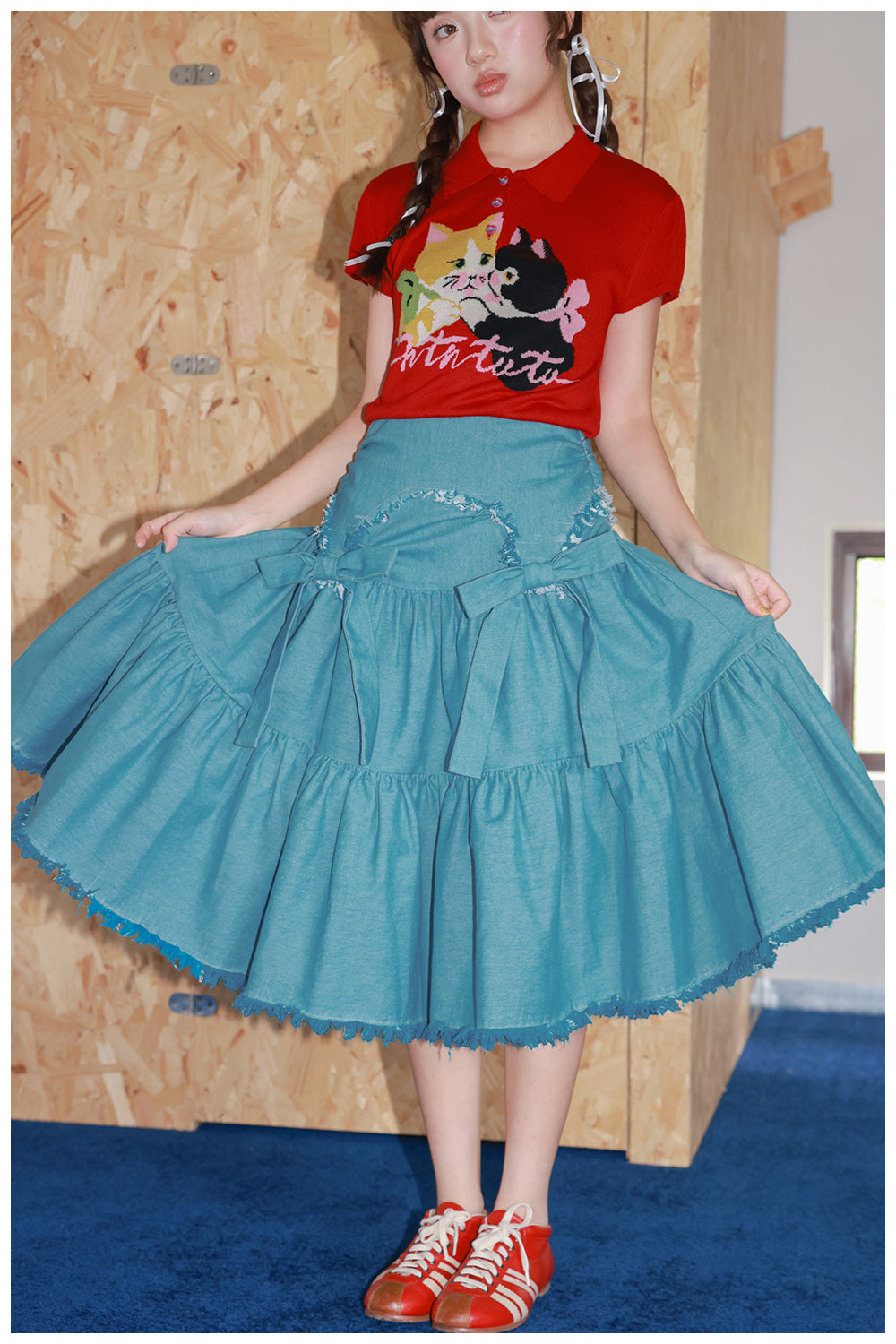 Kawaii Blue Denim Bow Tassel Layered Skirt - Tntntutu by Land Decora