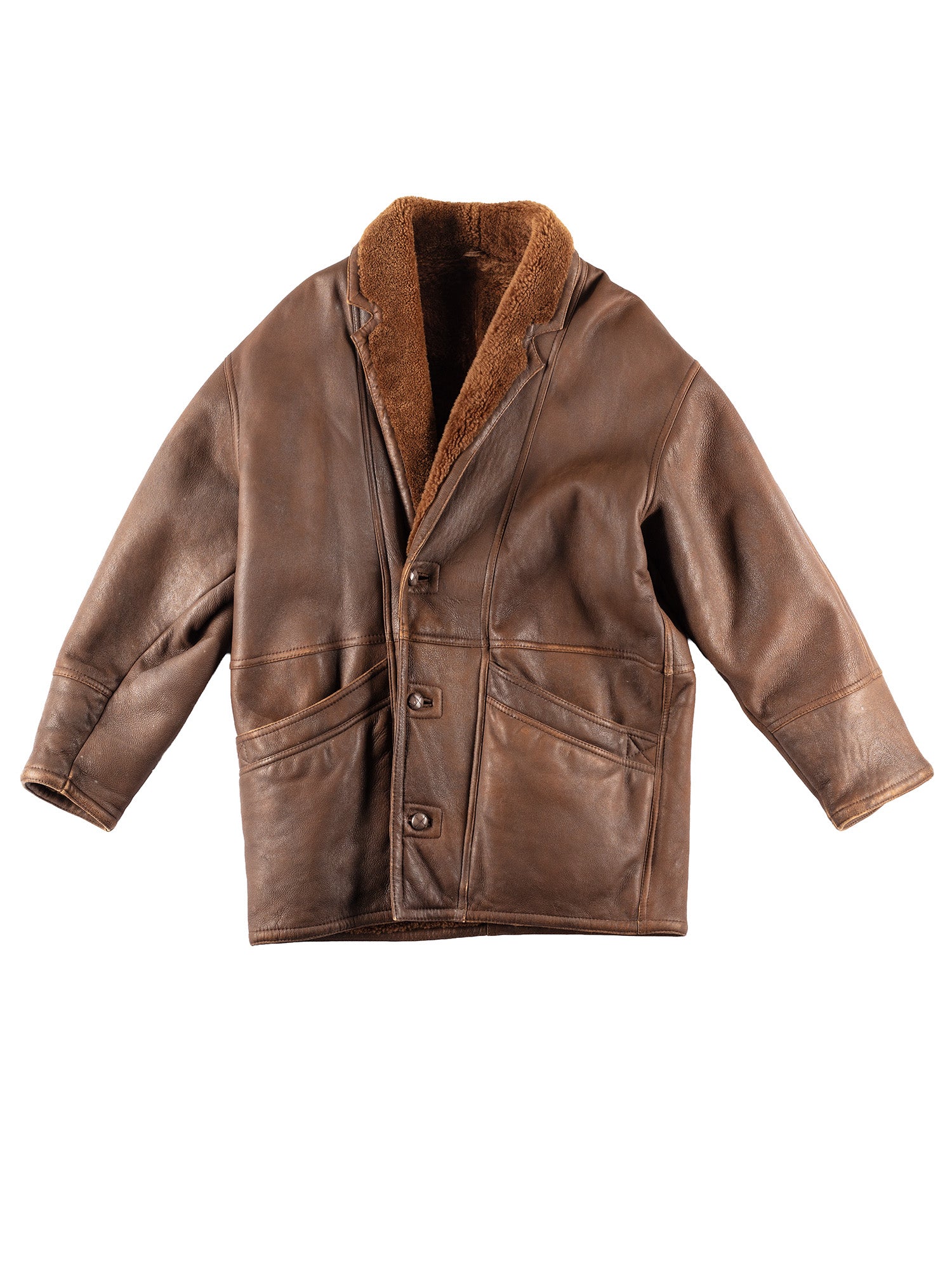 Vintage 80's Men Sheepskin Coat in Brown by Northern Grip
