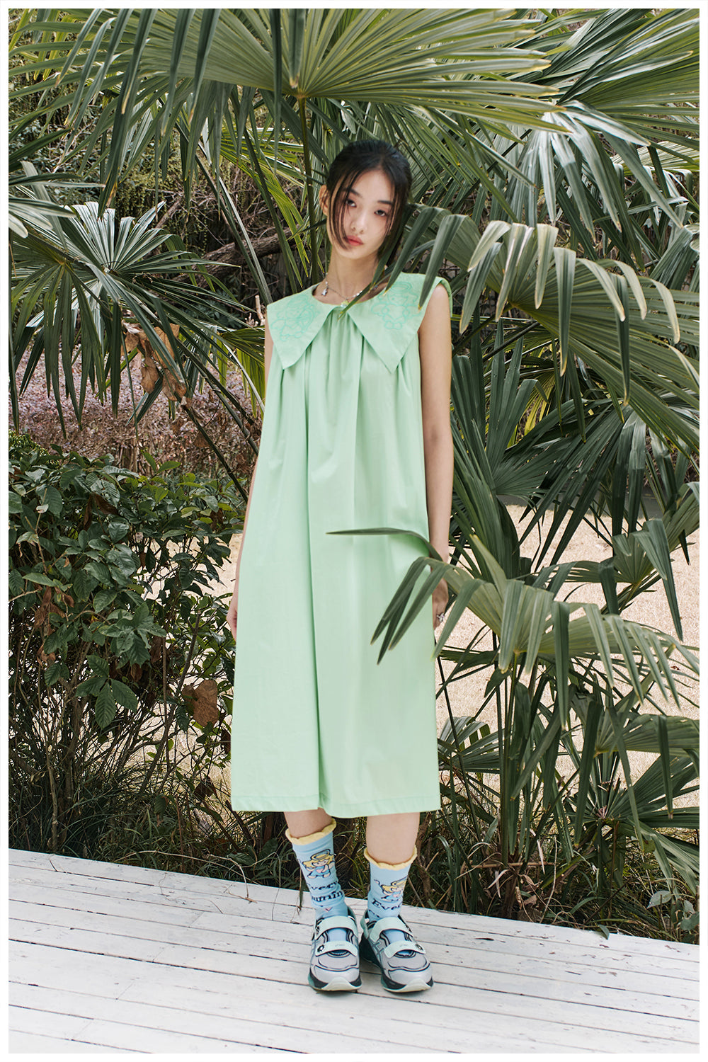 tntntutu Green Dress | Angel Embroidery Sleeveless Dress | Doll Collar by Land Decora