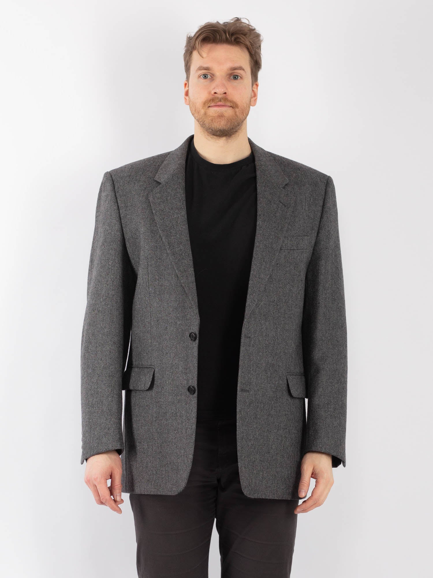 Vintage 80's Men Wool Blazer Jacket in Gray by Northern Grip