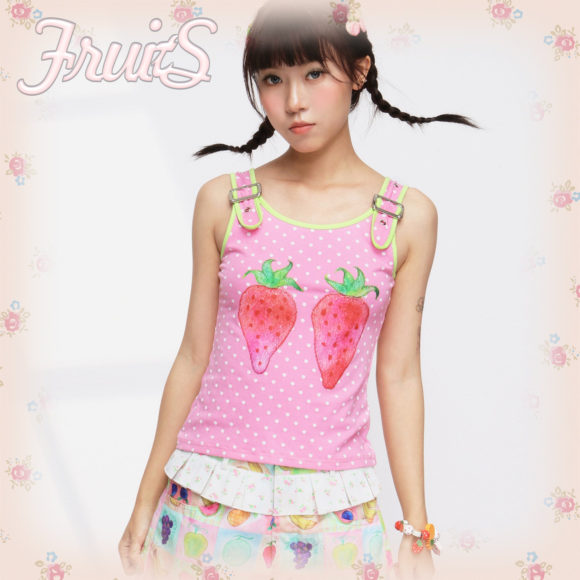 Strawberry Dot Strap Vest - FRUITS by Land Decora