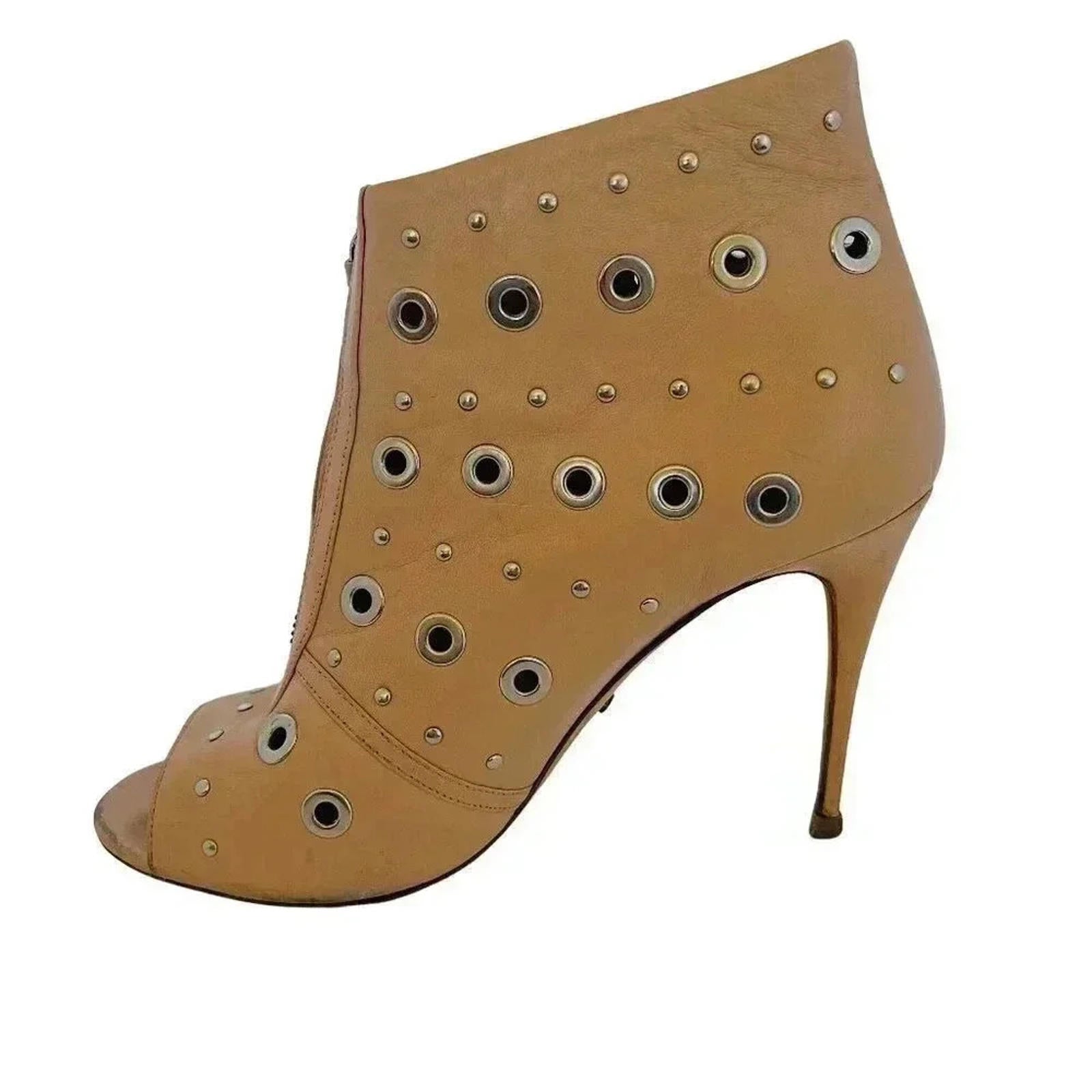 Jerome C. Rousseau Net Grommets Tan Stilettos With Rivets by Hot Girl Secondhand