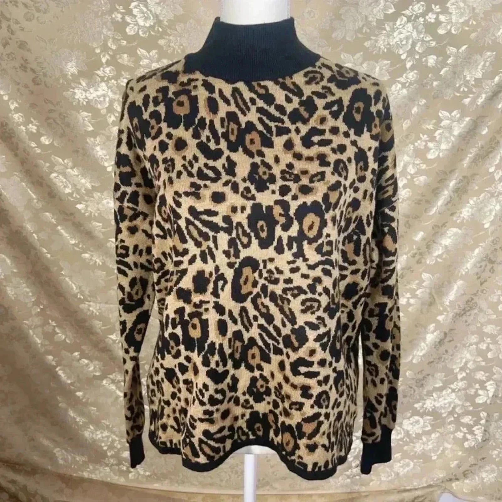 Calvin Klein Leopard Print Mock-Neck Sweater Animal Print Knit Women's by Hot Girl Secondhand