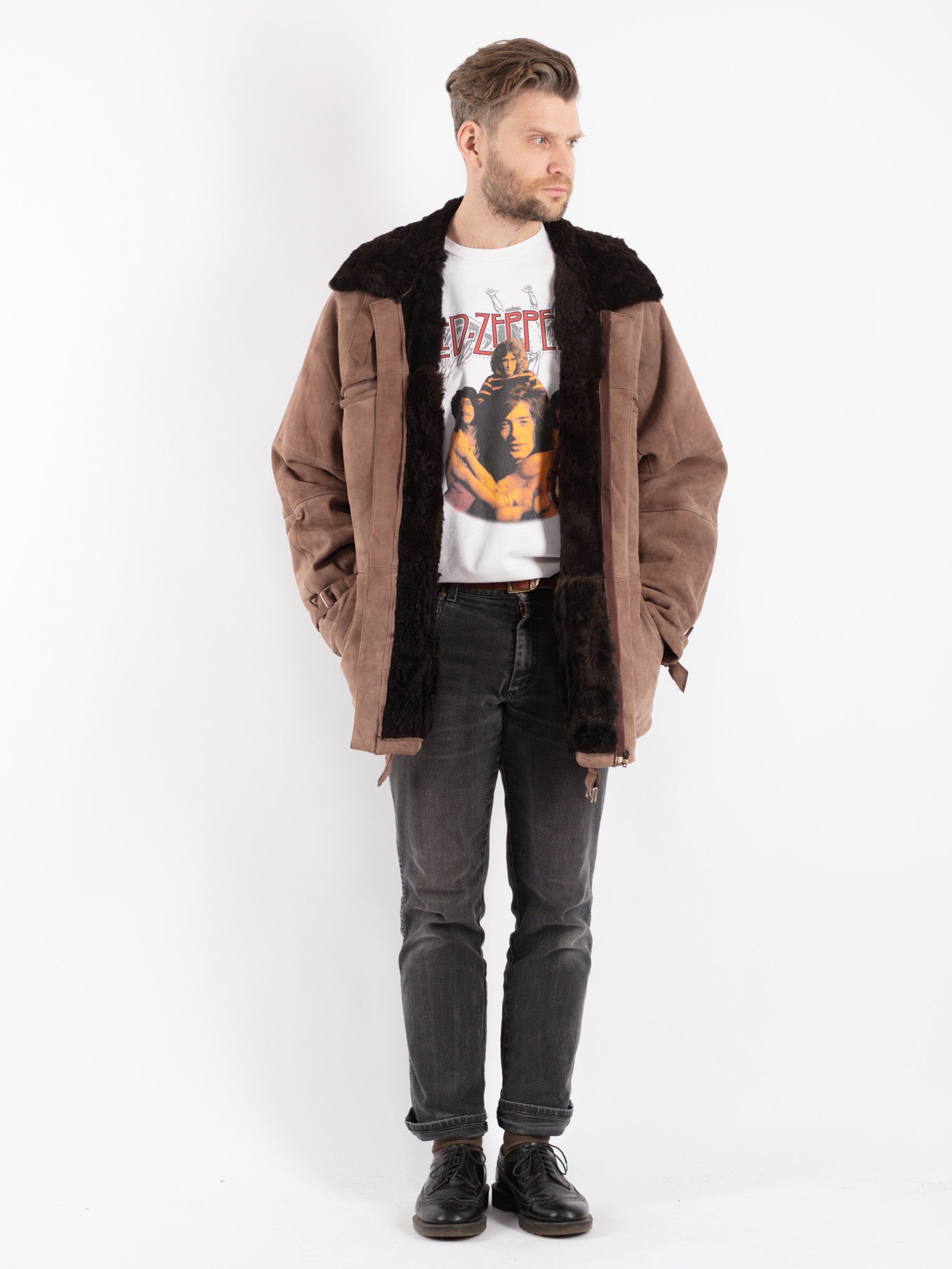 Vintage 70's Men Sheepskin Jacket in Beige by Northern Grip