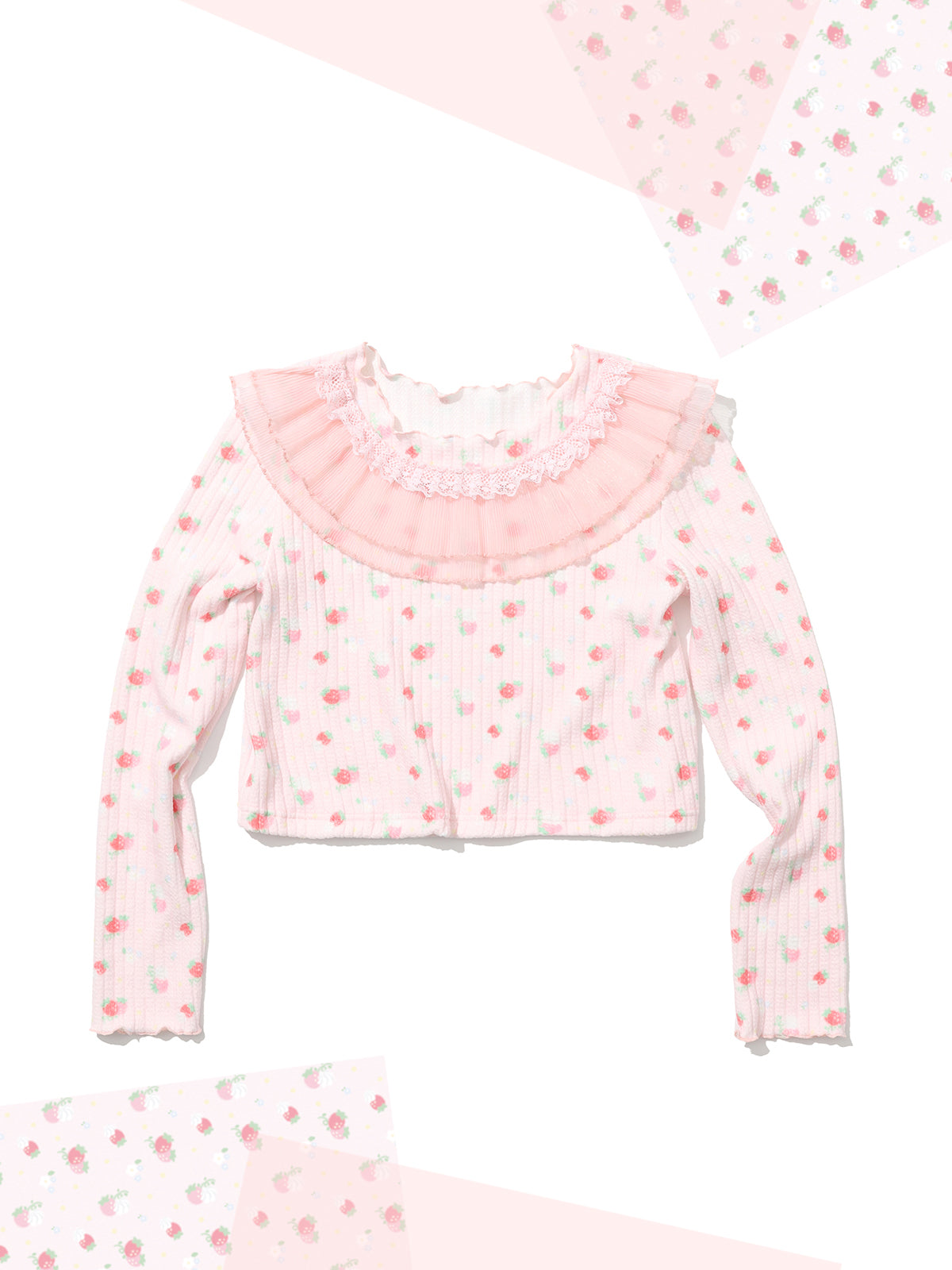 shishihshop Strawberry Shirt | Kawaii Print Long Sleeve Top by Land Decora