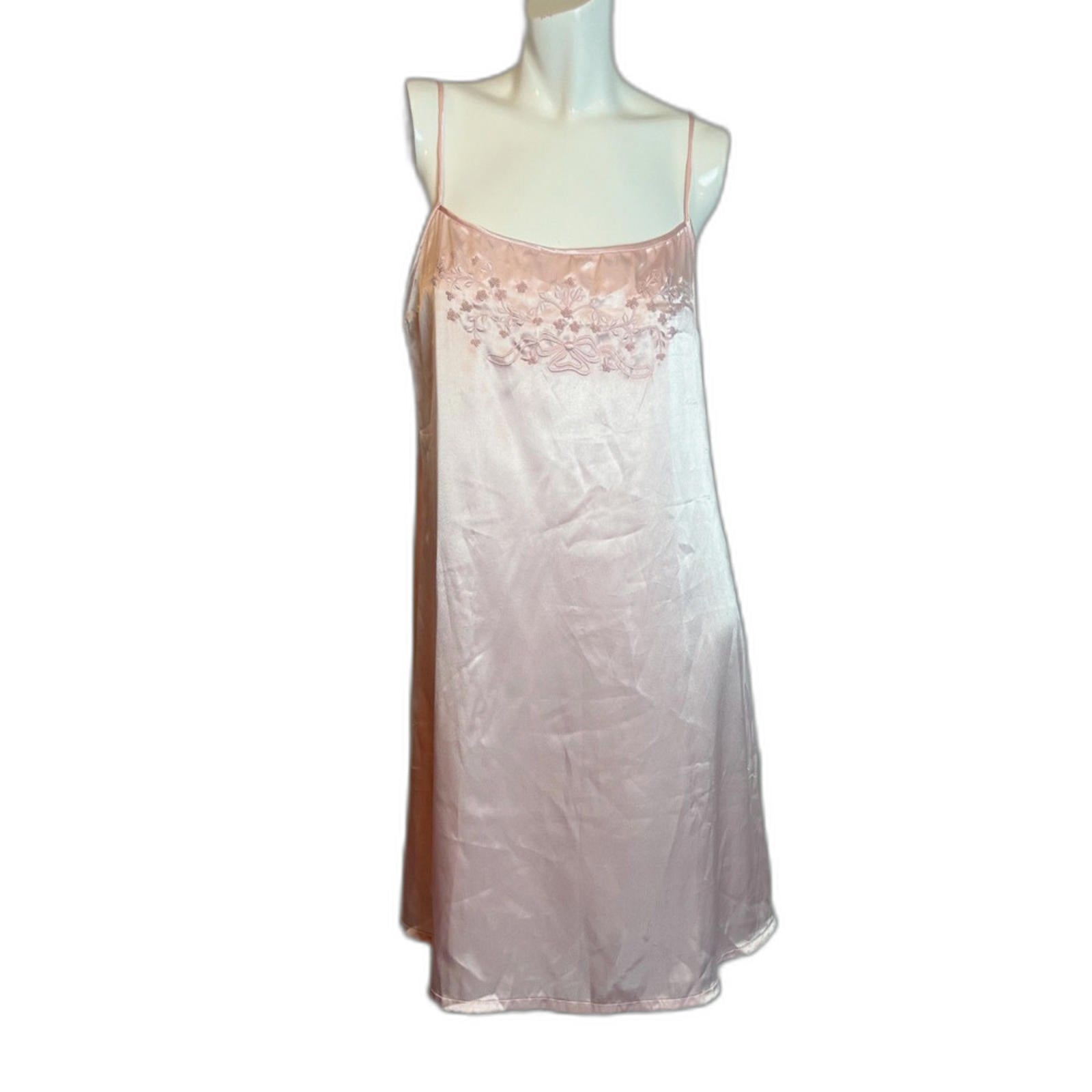 Vintage Private Moments Light Pink Satin Embroidered Slip Dress Coquet by Hot Girl Secondhand