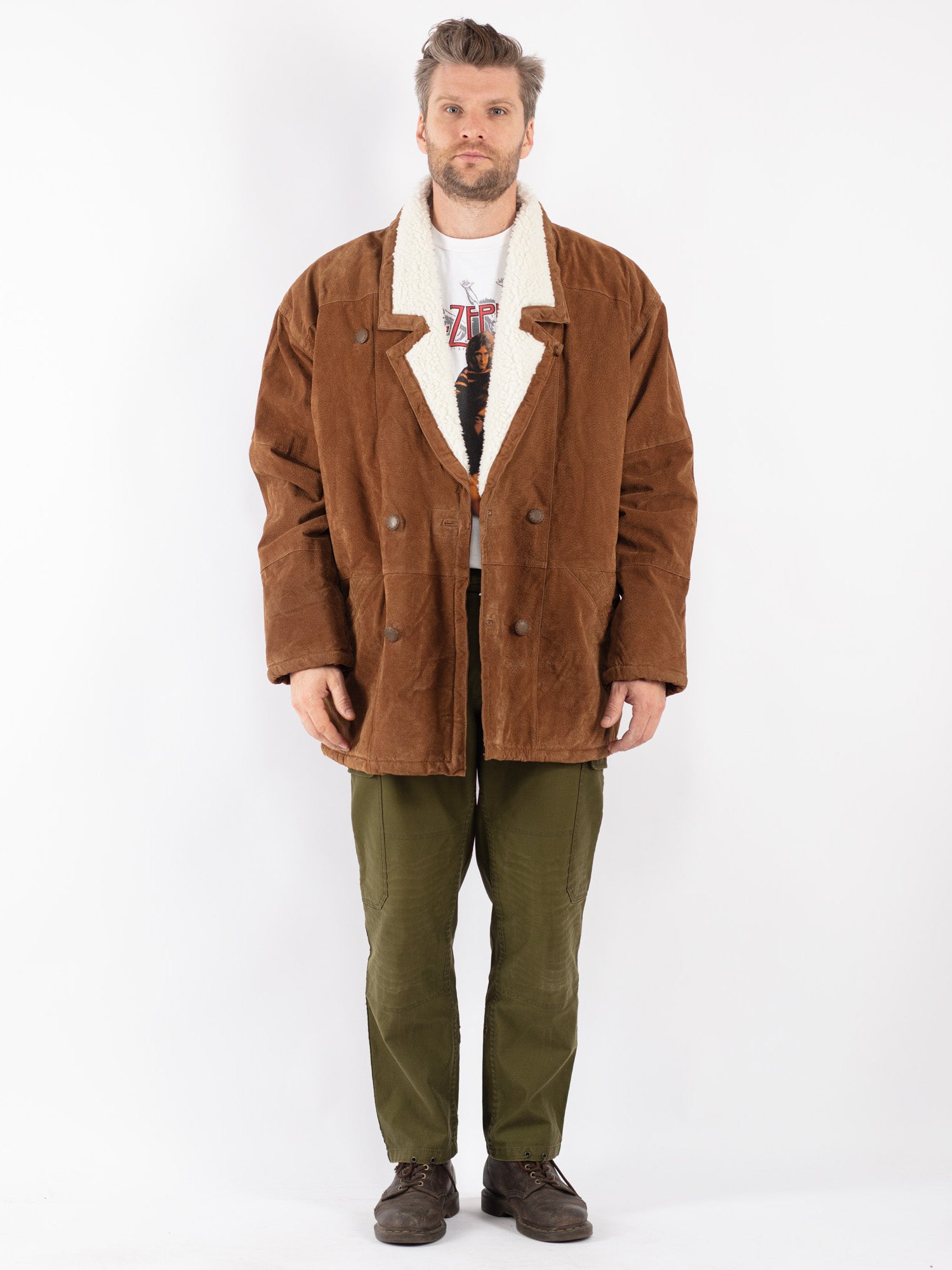 Vintage 90's Men Suede Sherpa Coat in Brown by Northern Grip