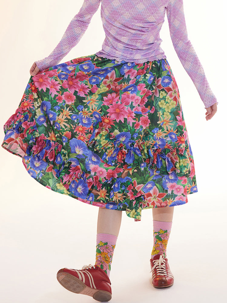 Tntntutu Skirt | Floral Checkered Skirt | Ruffled A-Line Skirt by Land Decora