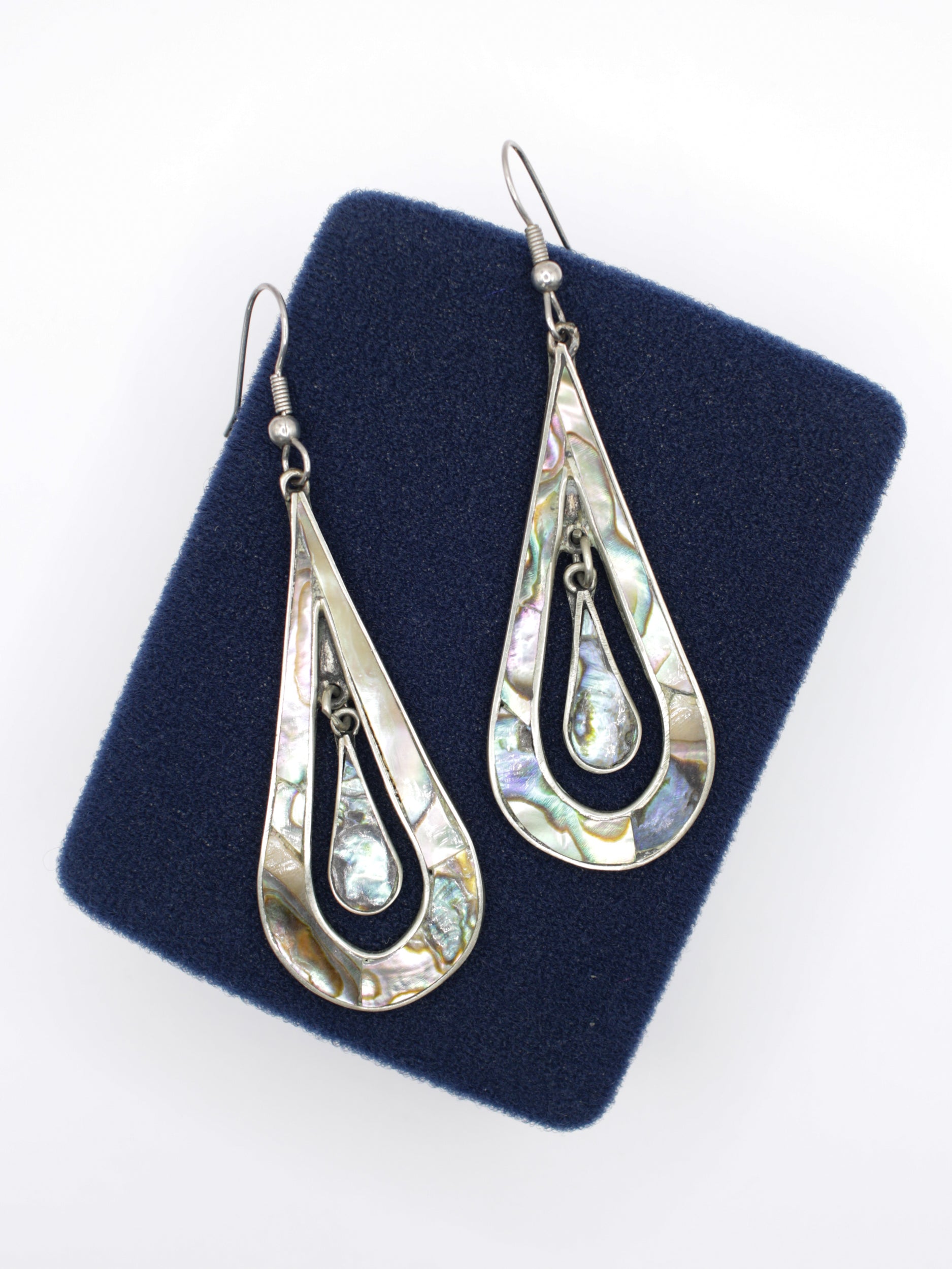 Vintage 70's Mexican Alpaca Abalone Shell Teardrop Earrings by Northern Grip