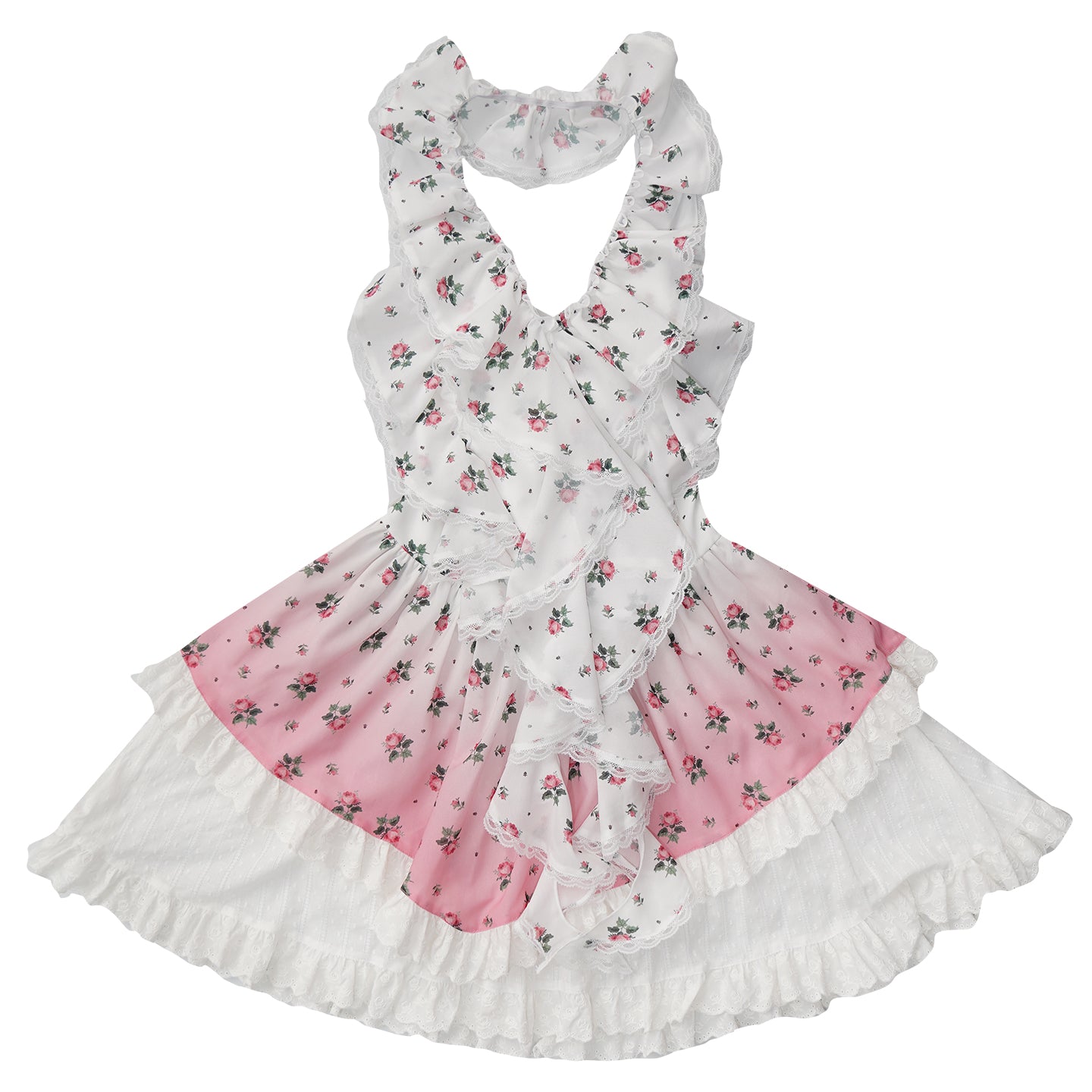 daytoday everyday institute – Fairycore Halter Mini Dress with Lace & Floral Gradient by Land Decora