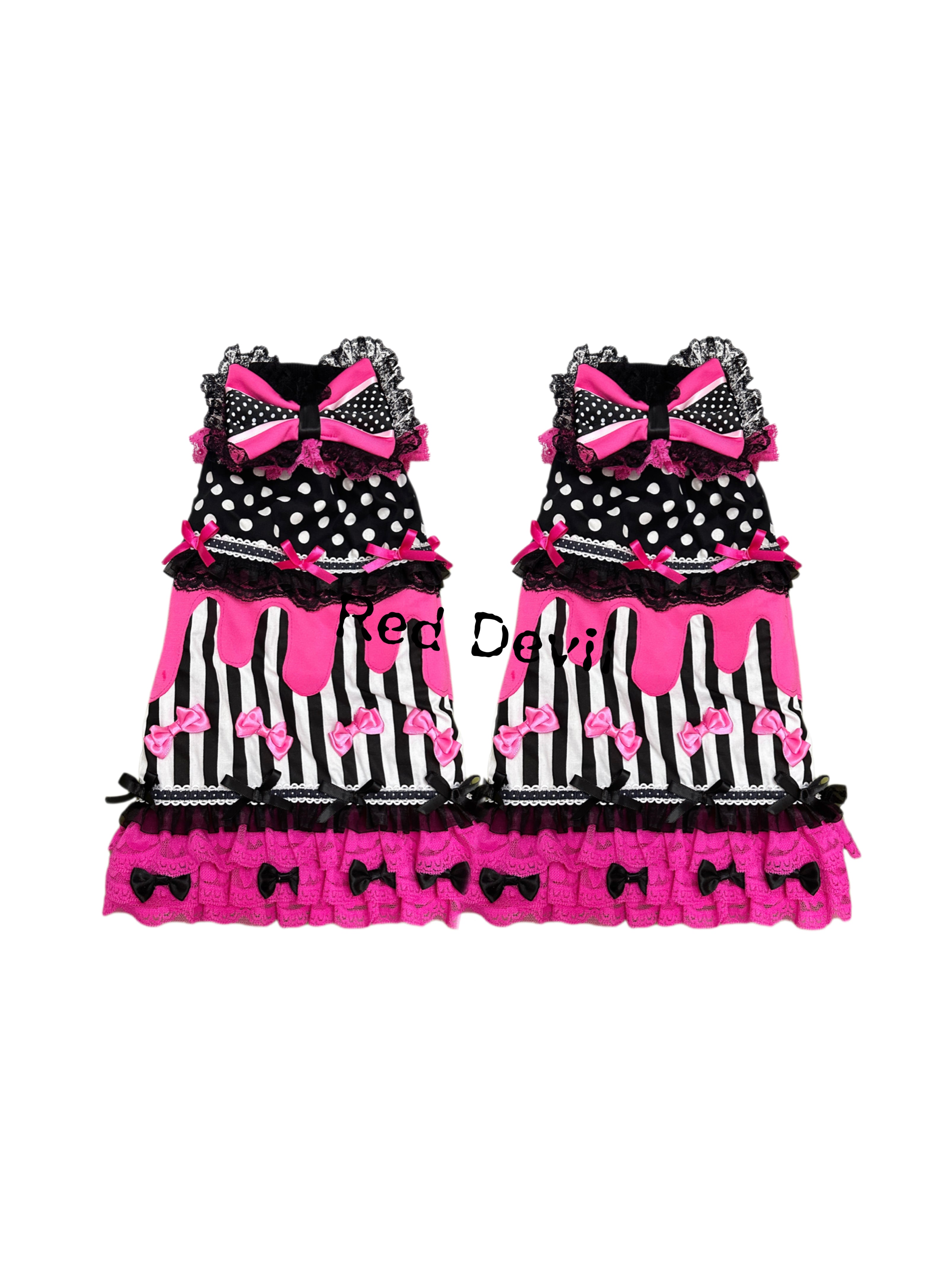 Y2K Black Pink Polka Dot Leg Warmers Retro Handmade Style - RedDevil by Land Decora