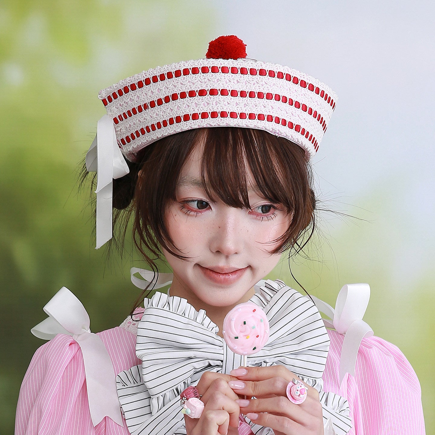 Showa Pink Stripe Sailor Hat - SOS MEME CLUB by Land Decora