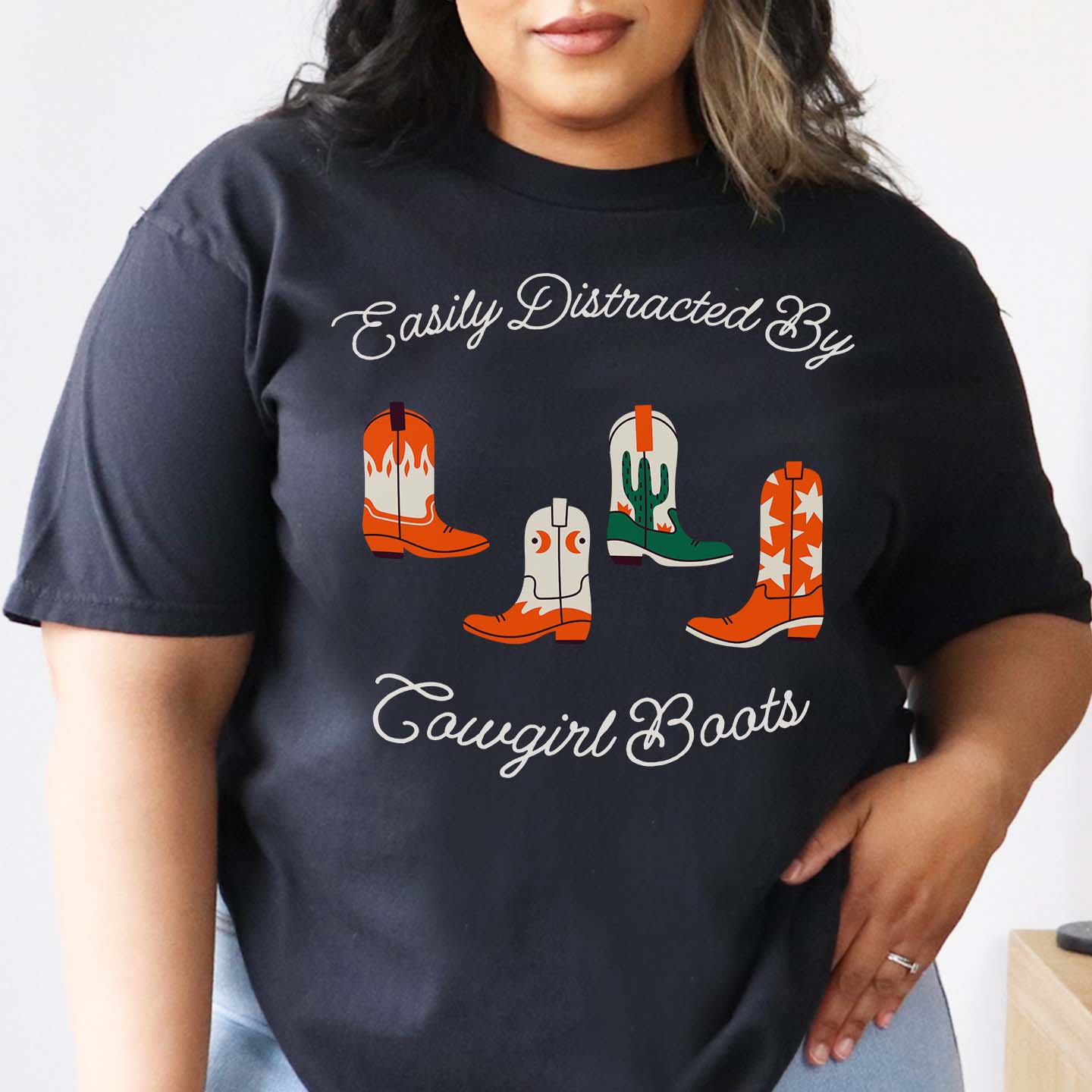 Easily Distracted by Cowgirl Boots T-Shirt by DILLO Outfitters