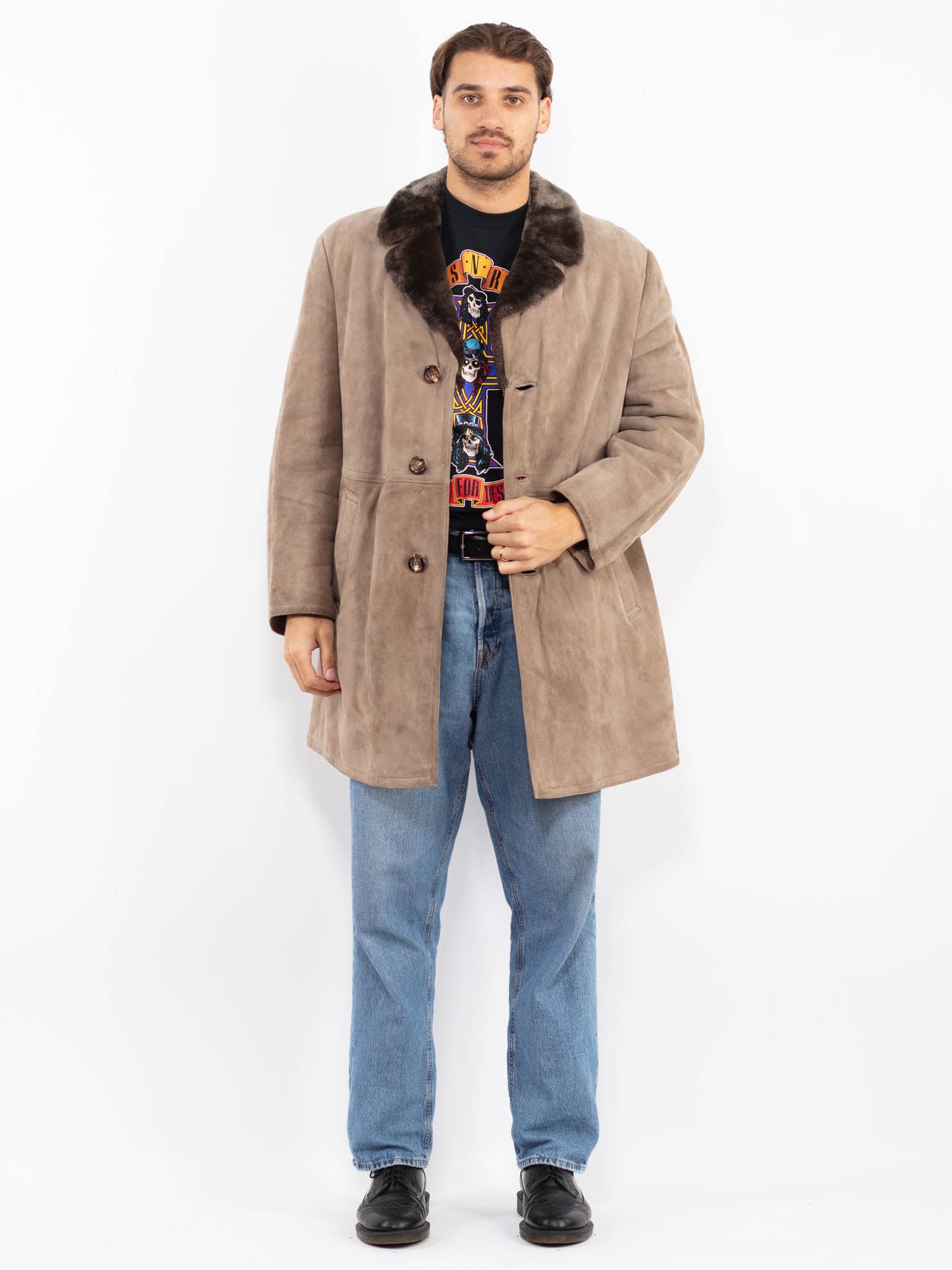 Vintage 70's Men Sheepskin Coat in Beige by Northern Grip
