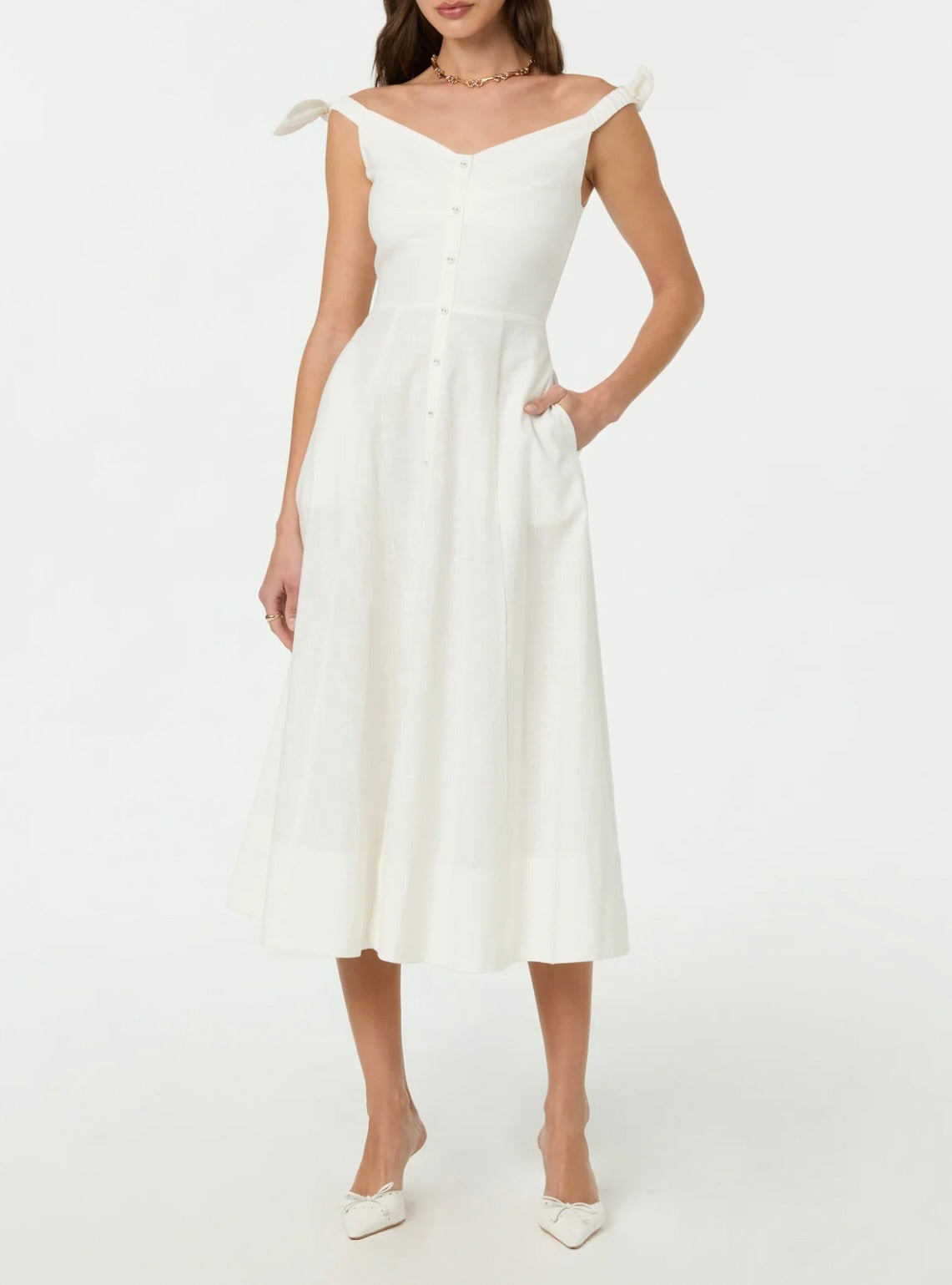 Charelin Linen Off Shoulder Dress by Sierra Deene