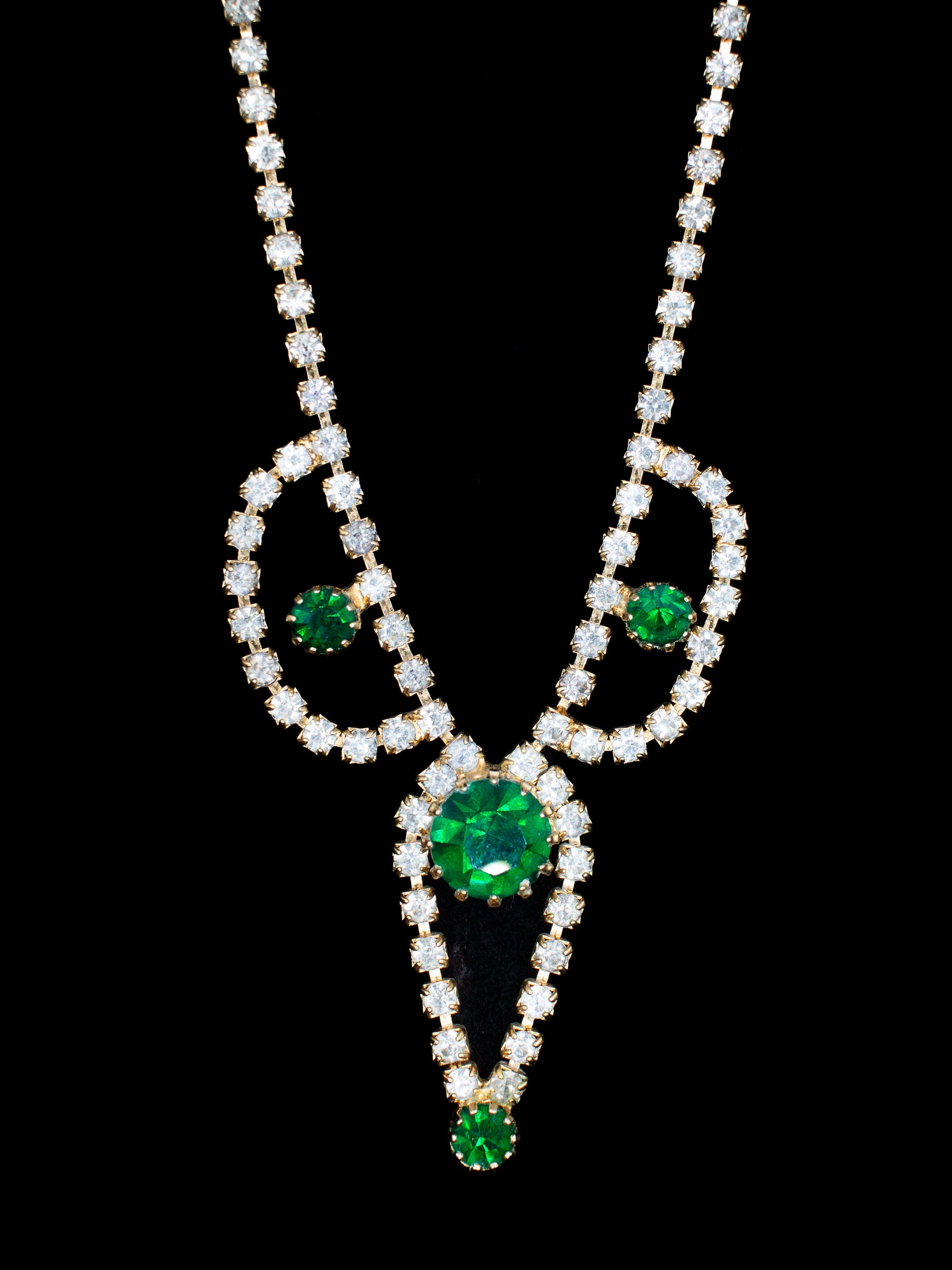 Vintage 50's  Green Rhinestone Statement Necklace by Northern Grip