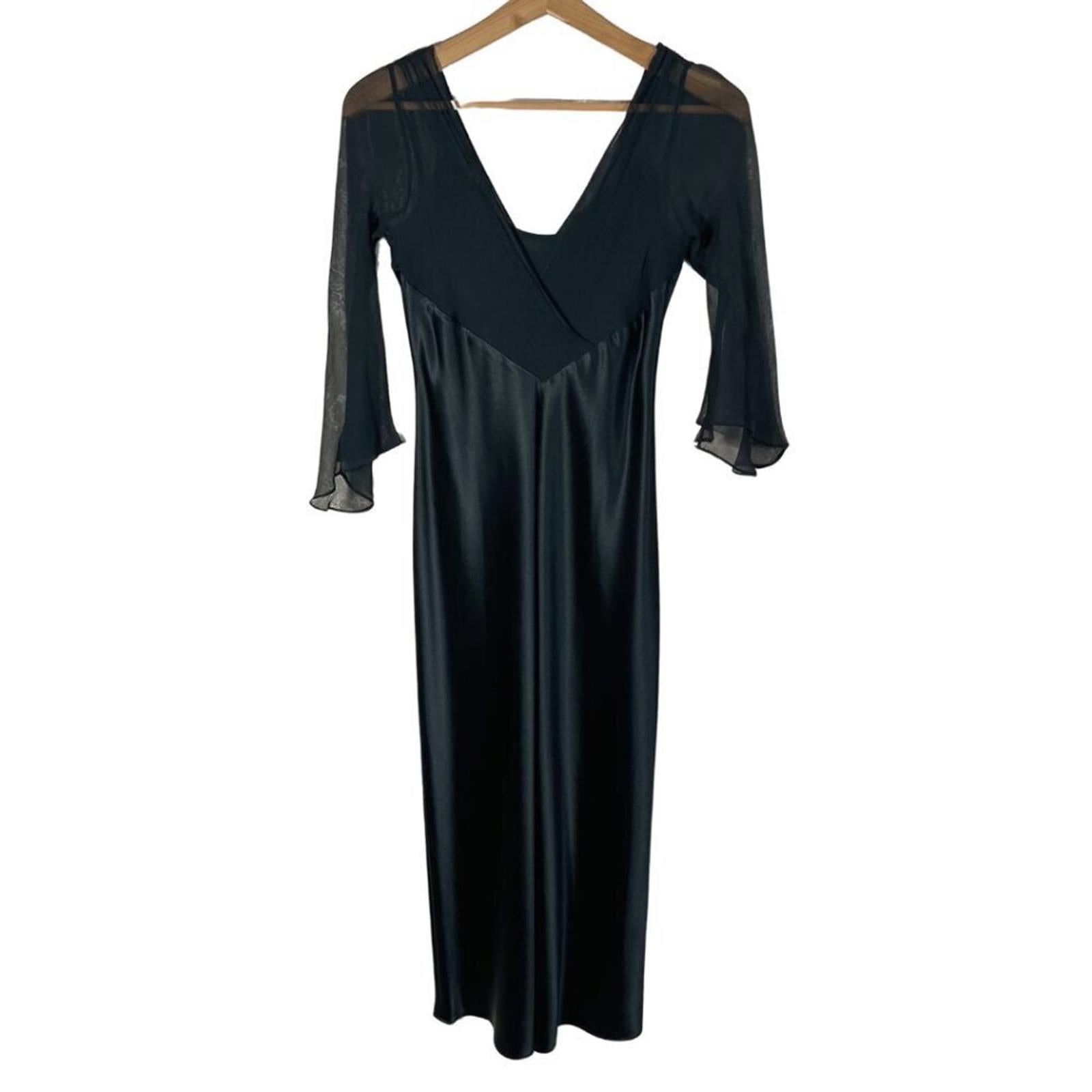 Vintage 90s Jones New York Black Satin Chiffon Sleeves Elegant Gown Dr by Hot Girl Secondhand